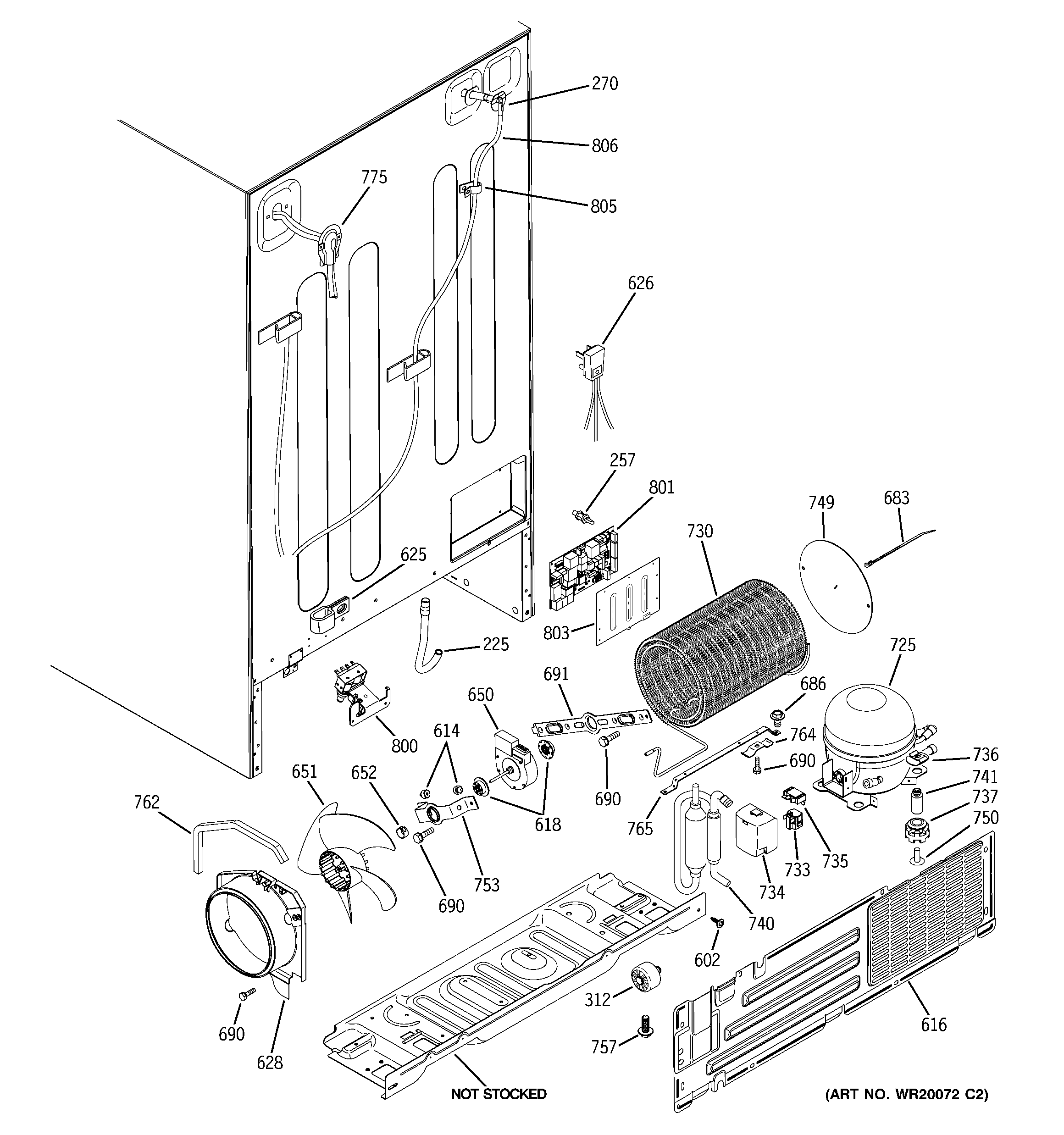GE GSS25LGTDBB sealed system & mother board diagram