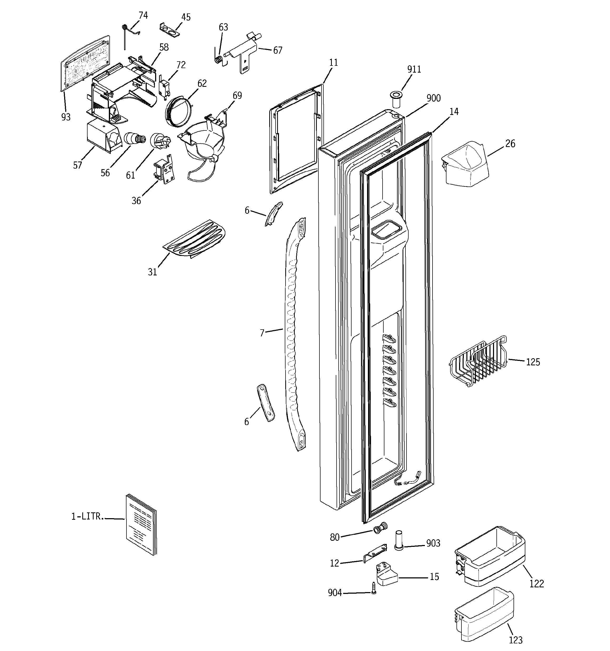 GE GSW25LSTDSS freezer door diagram