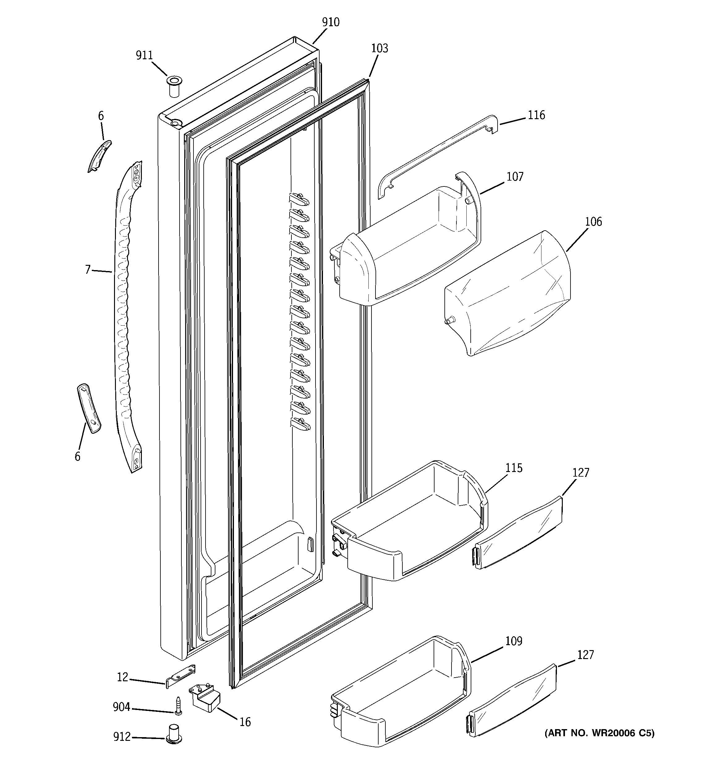GE GSW25LSTDSS fresh food door diagram