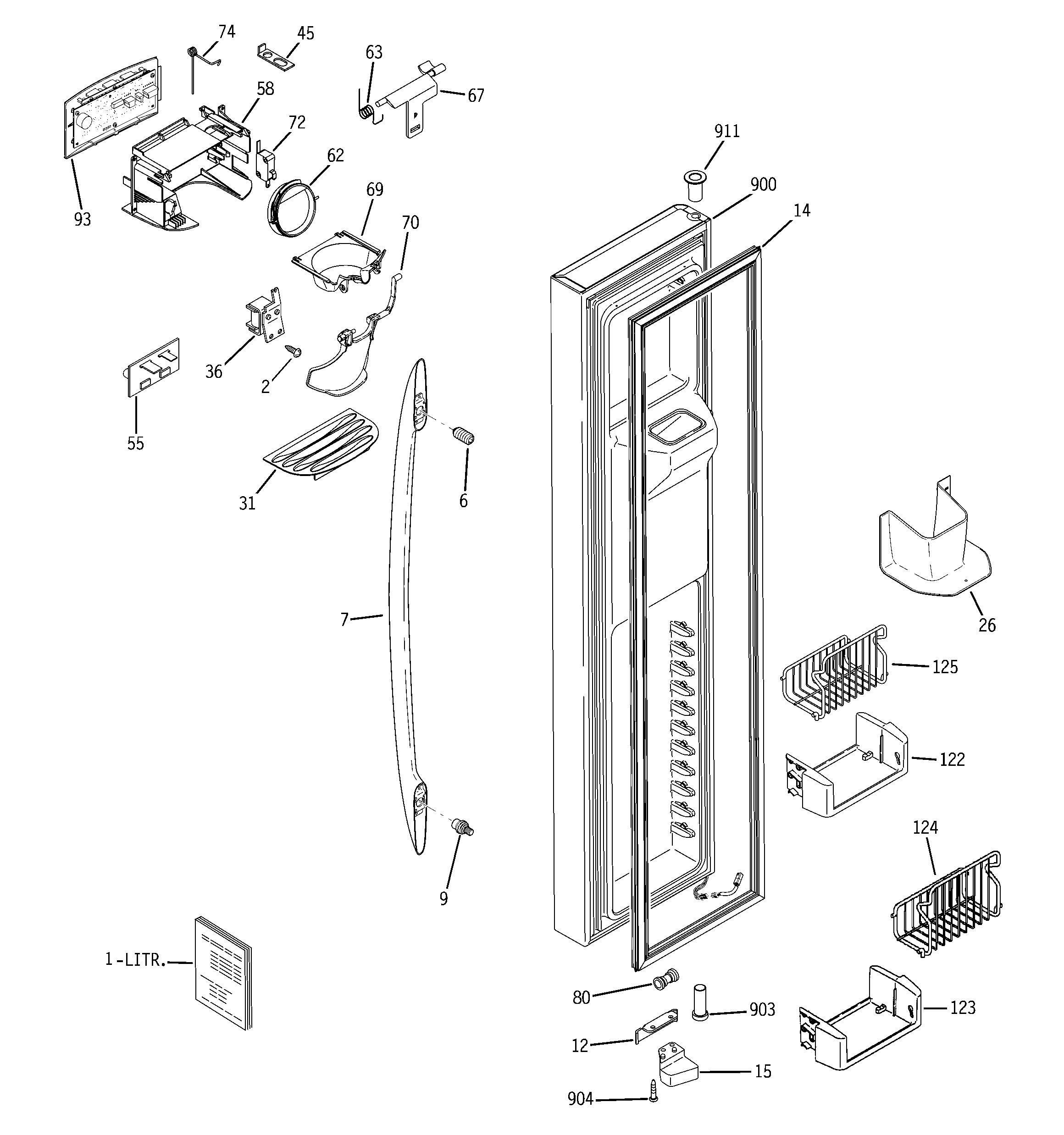 GE PSS26NSTCSS freezer door diagram