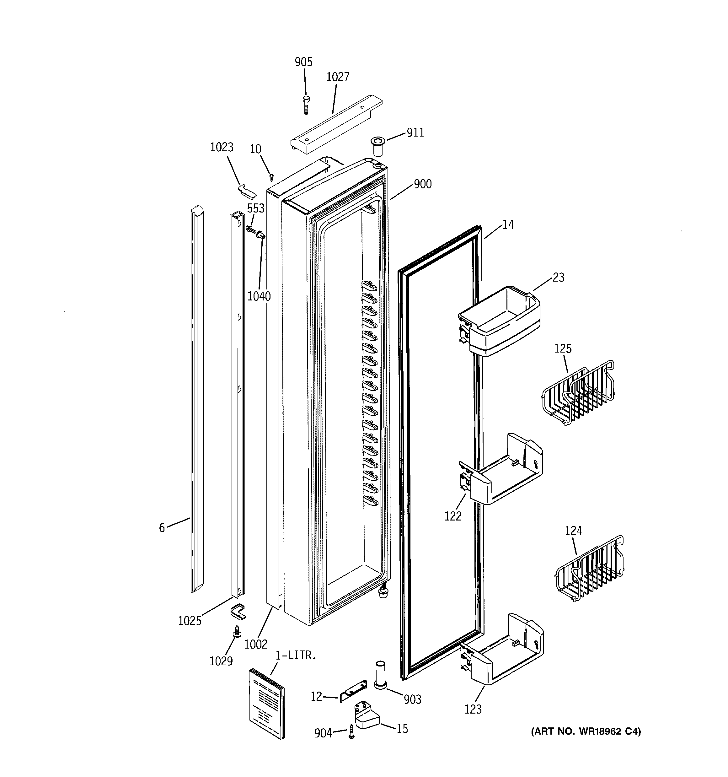 GE PSI23SCRESV freezer door diagram