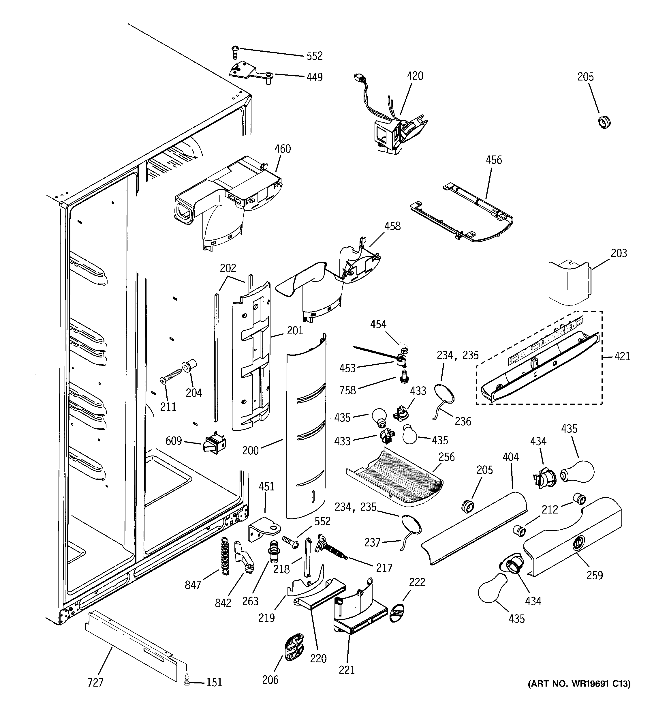 GE PSI23SCRESV fresh food section diagram