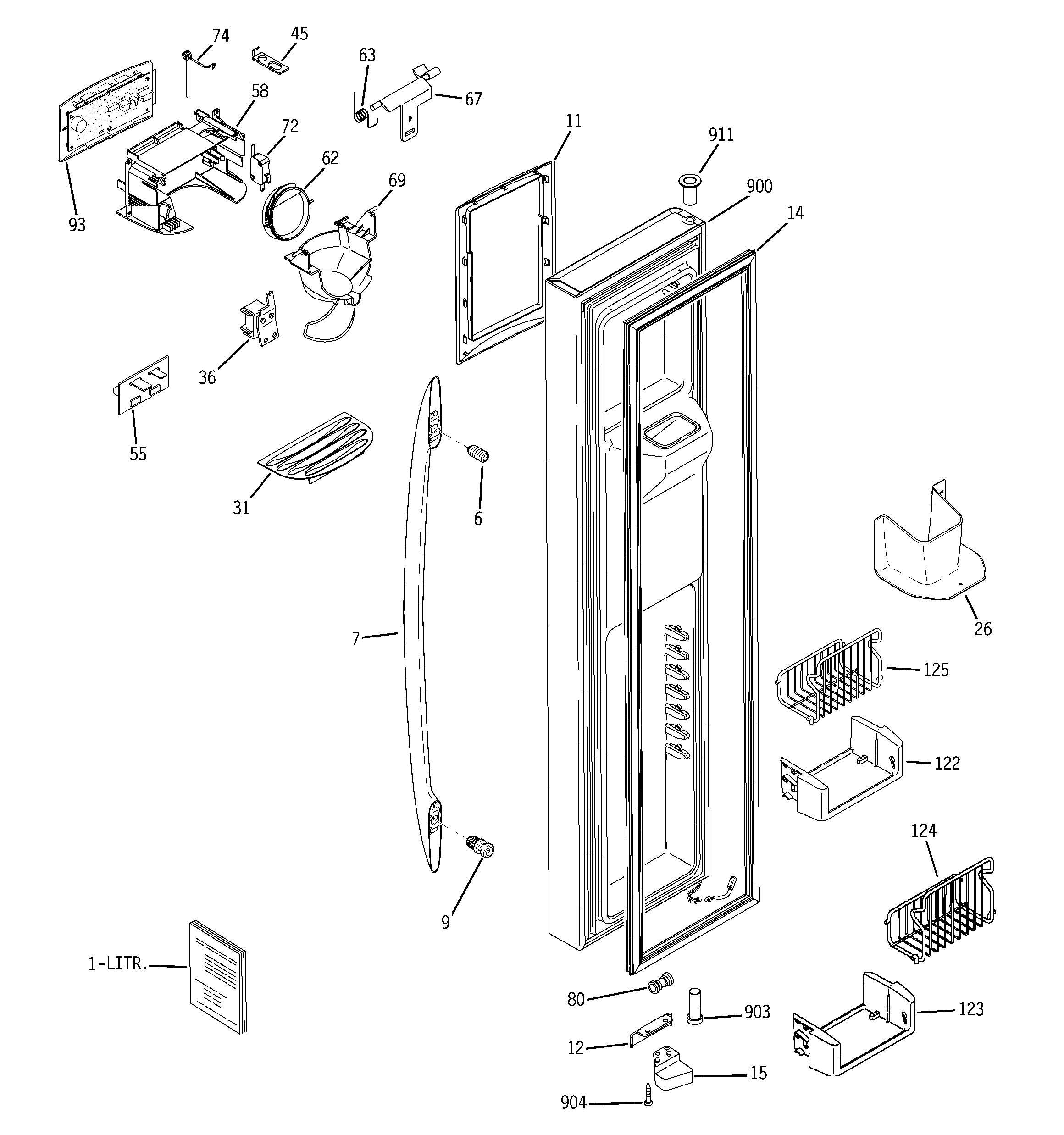 GE PSS23NSTCSS freezer door diagram