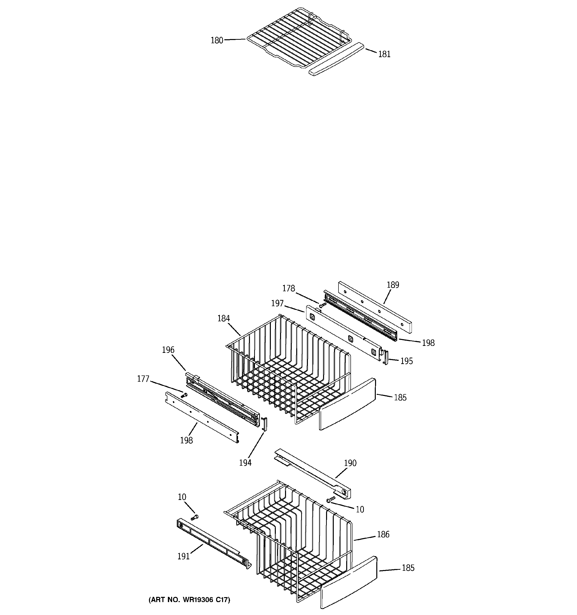 GE PSS23NSTCSS freezer shelves diagram