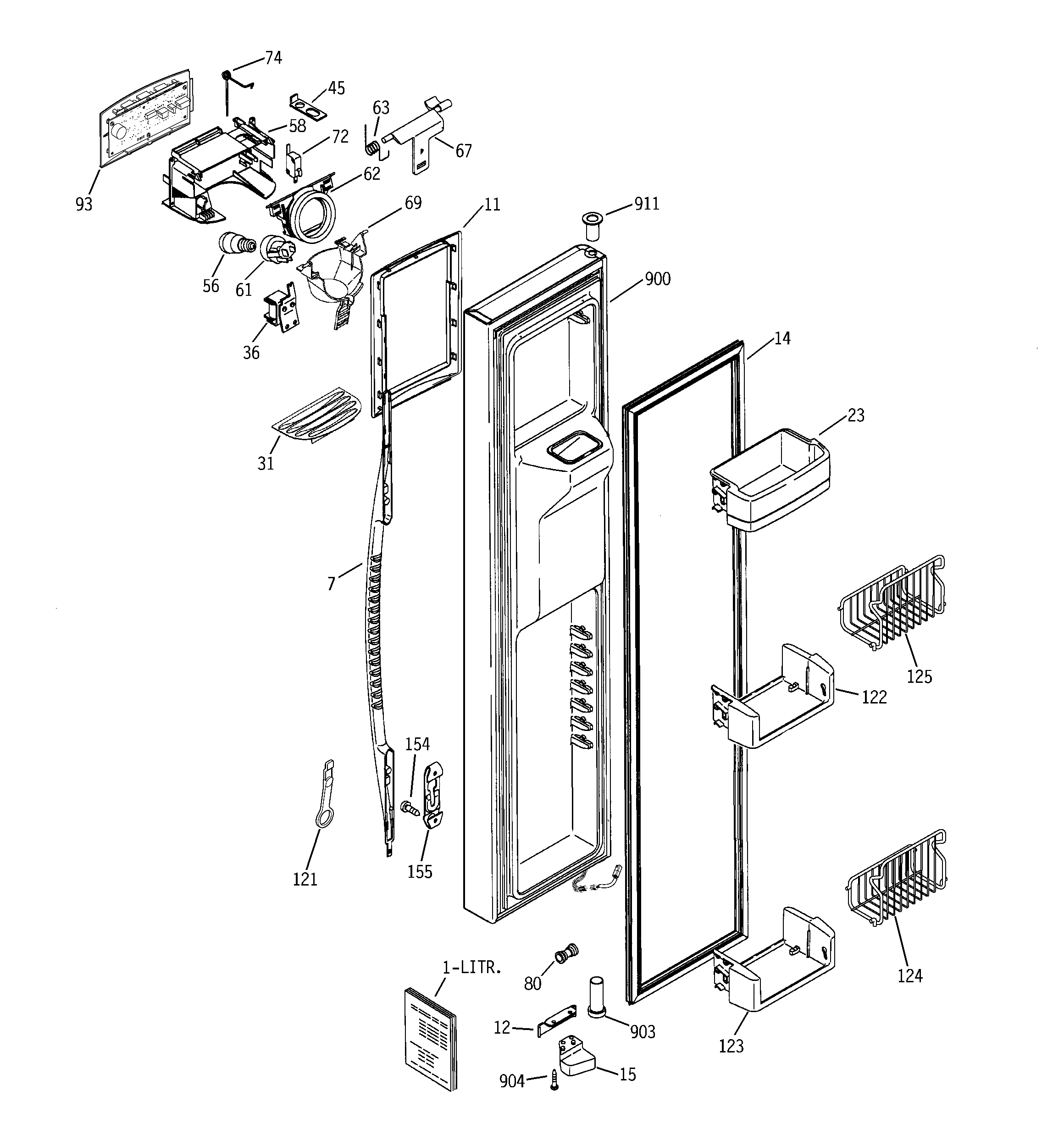 GE PCK23NHSCFCC freezer door diagram