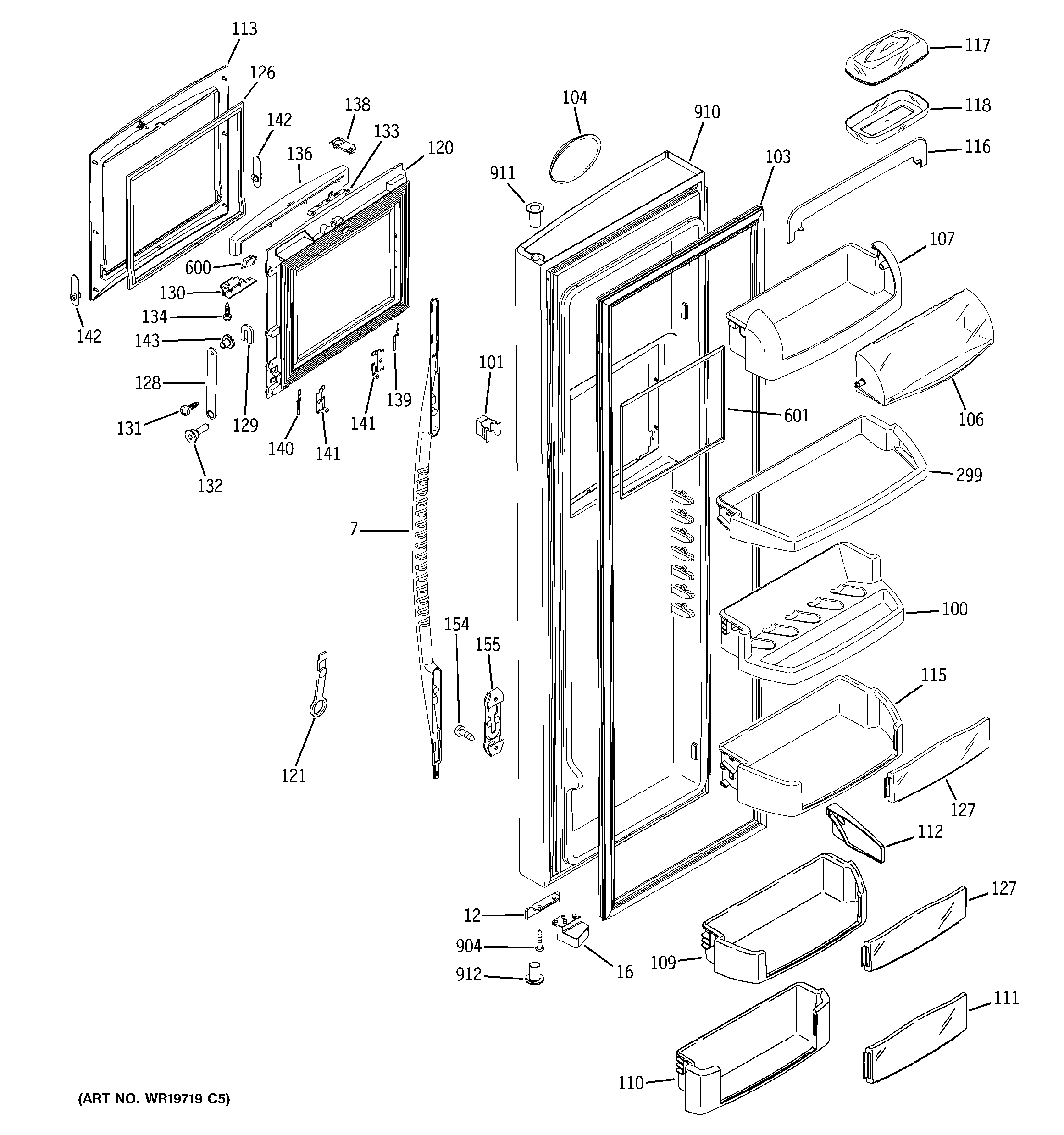 GE PCK23NHSCFCC fresh food door diagram