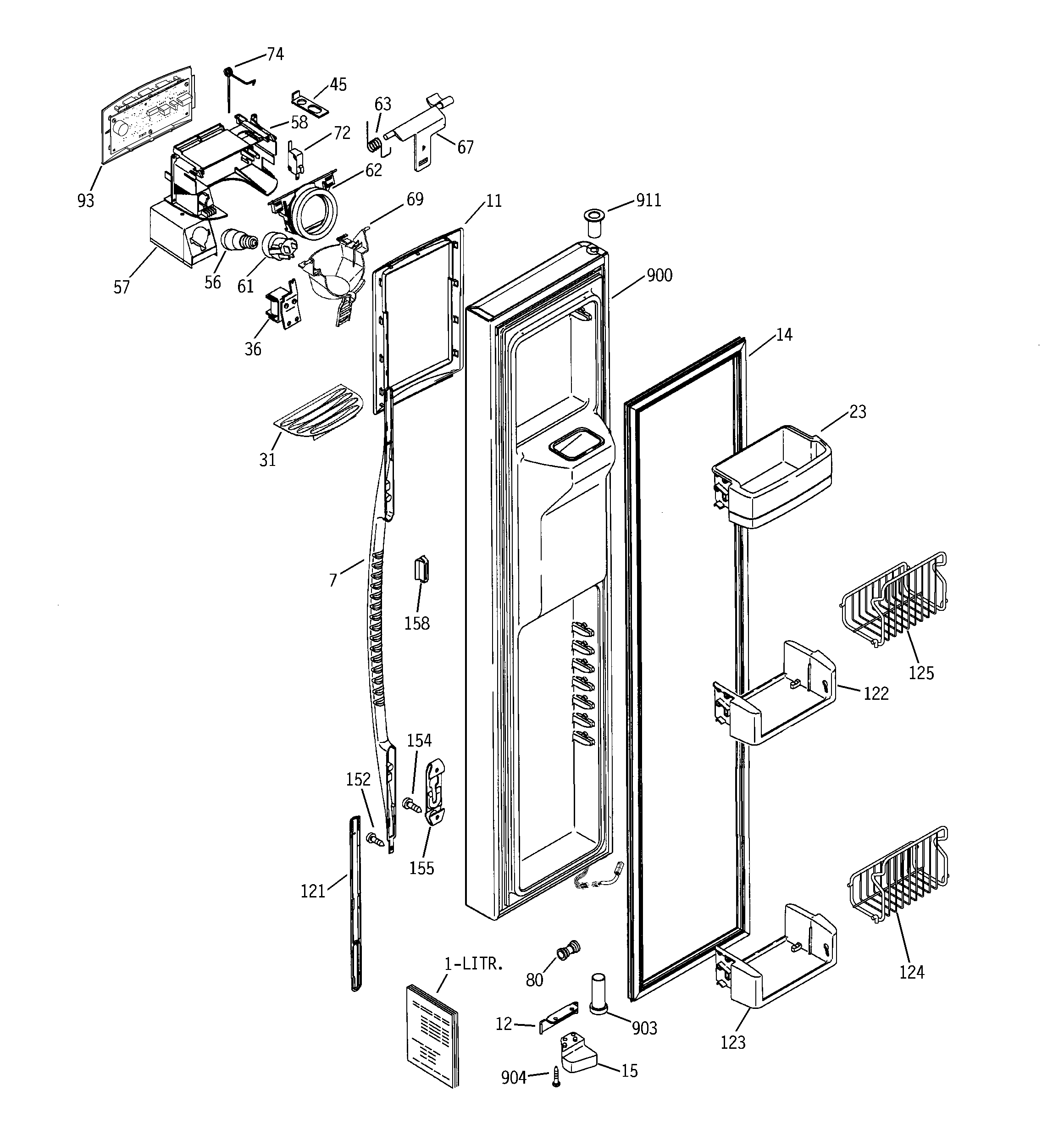 GE PSE25NGTCCBB freezer door diagram
