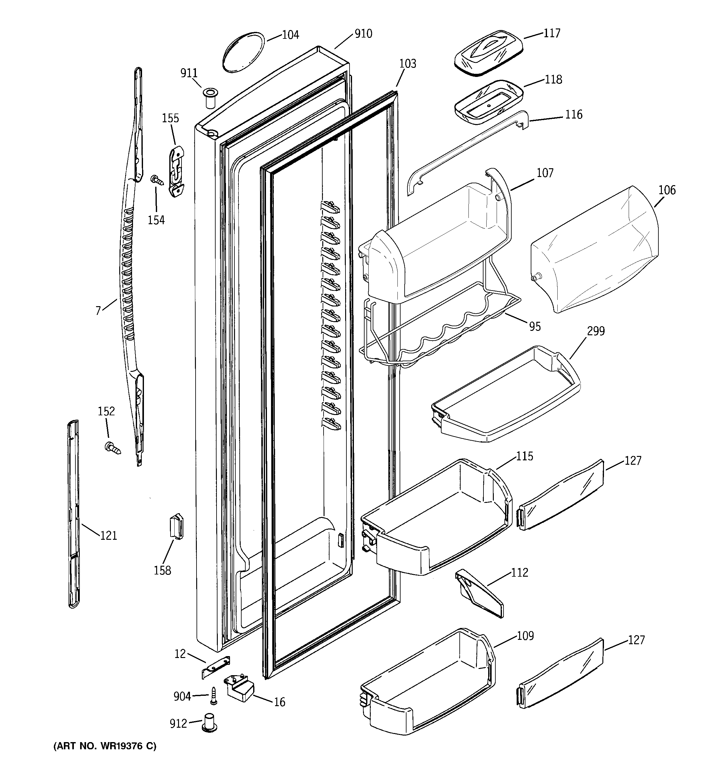 GE PSE25NGTCCBB fresh food door diagram