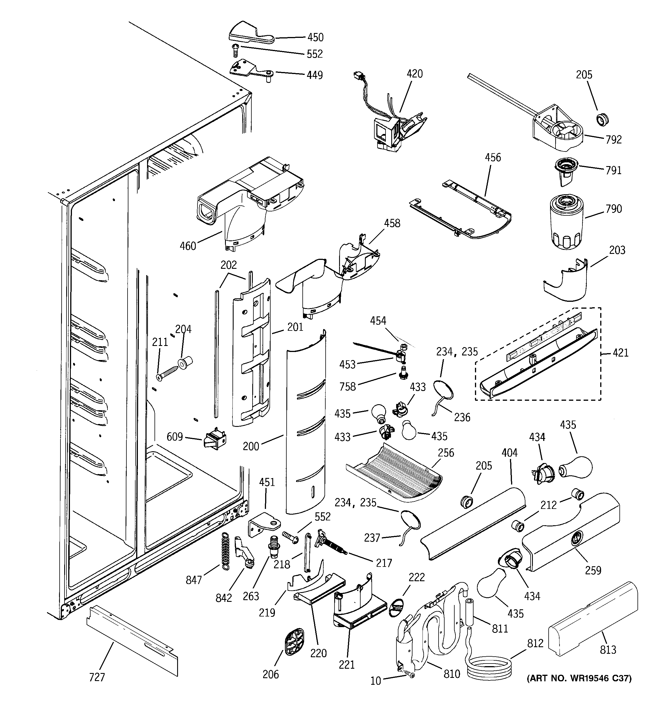 GE PSE25NGTCFBB fresh food section diagram