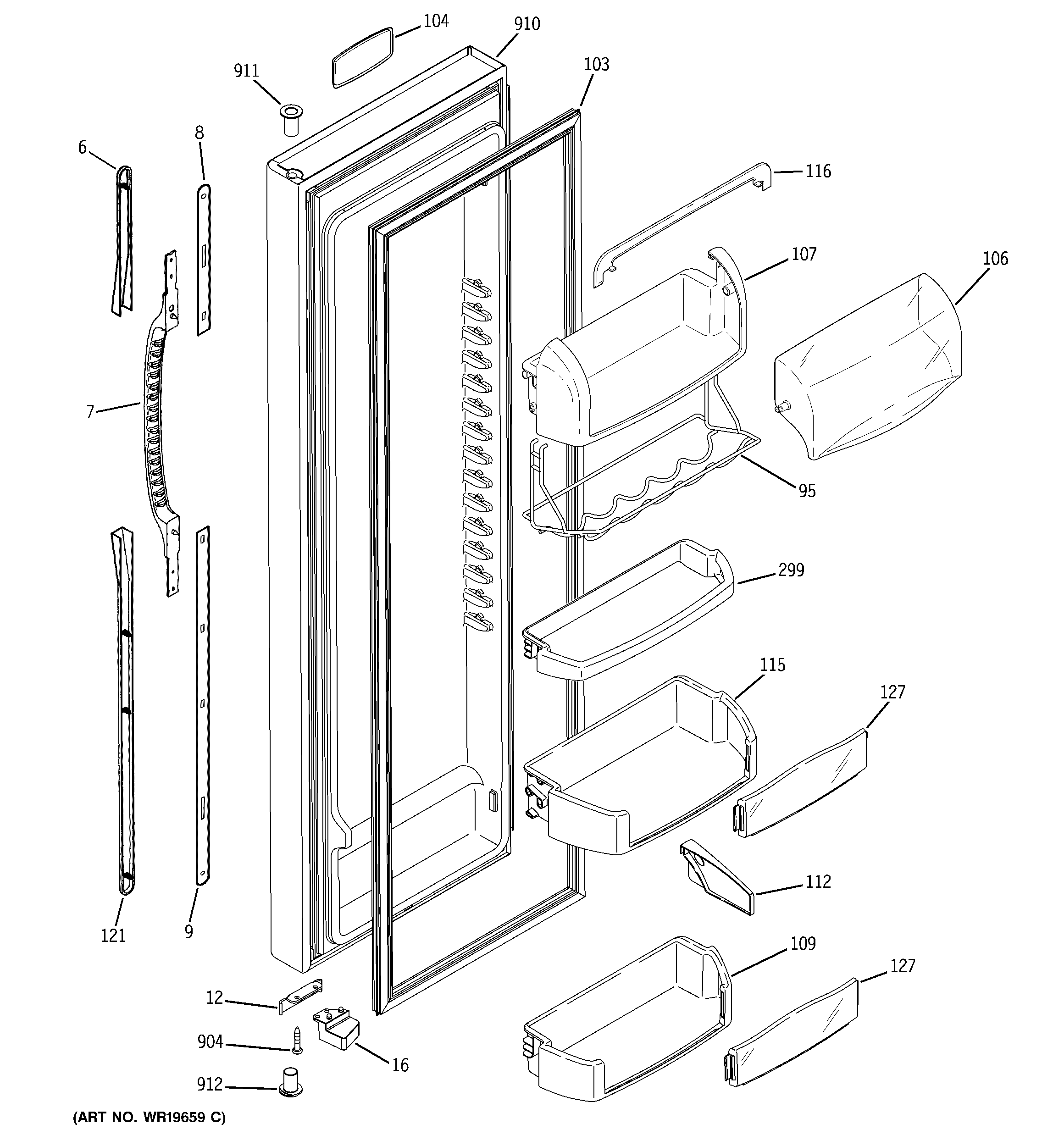 GE PSE27NGTCFBB fresh food door diagram