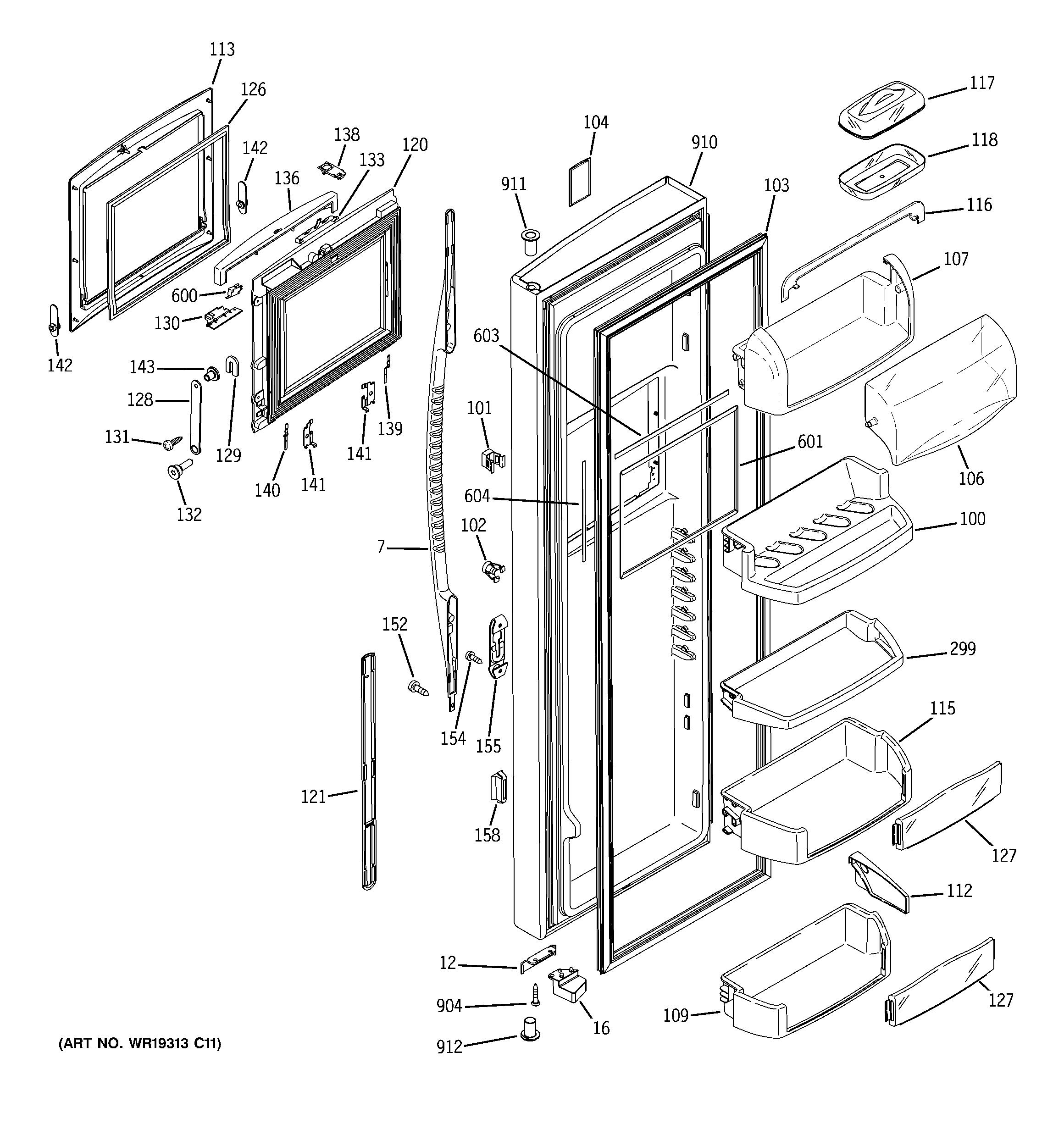 GE PSE29NHTCCWW fresh food door diagram