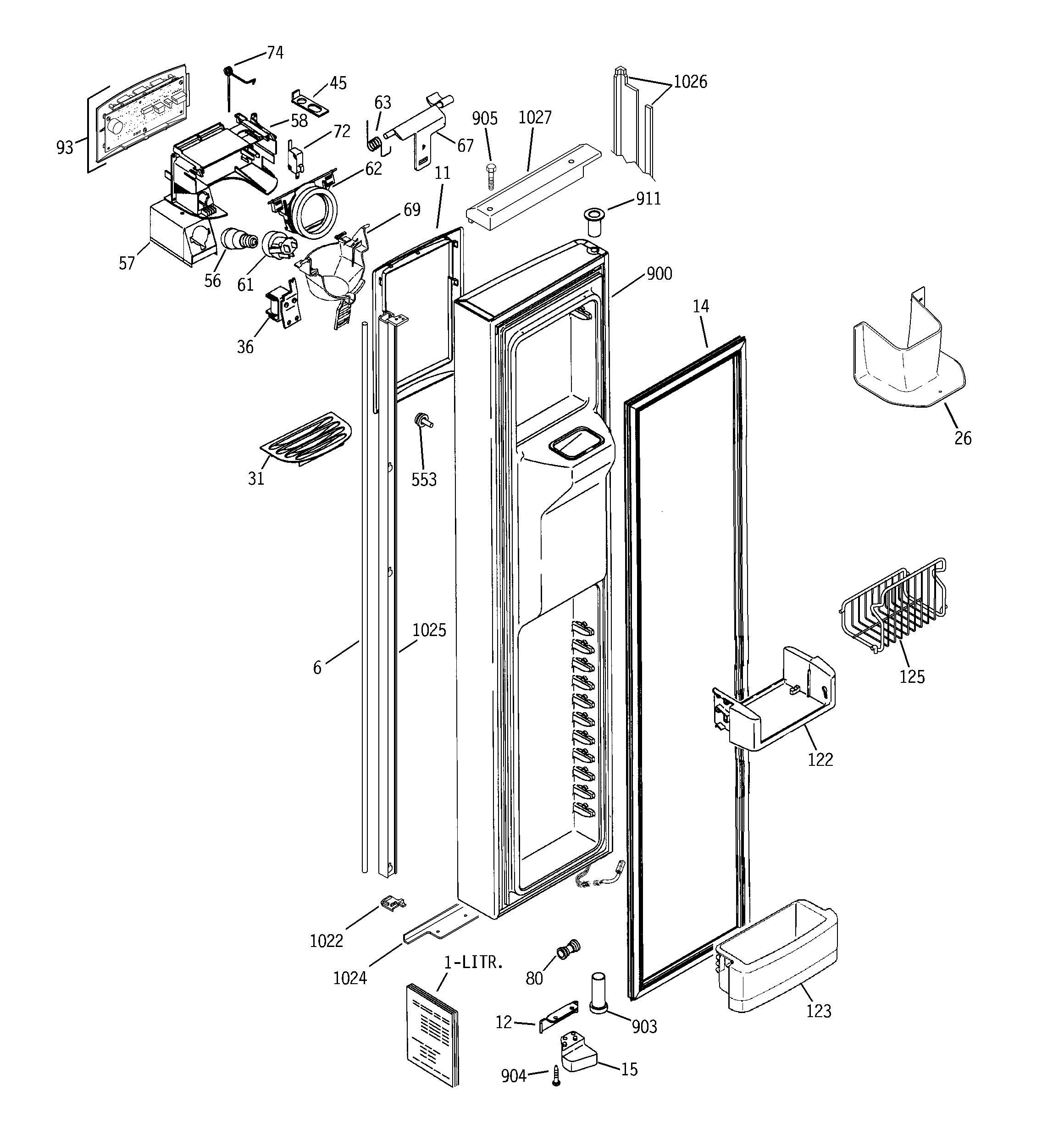 GE PSI23MGTCWV freezer door diagram