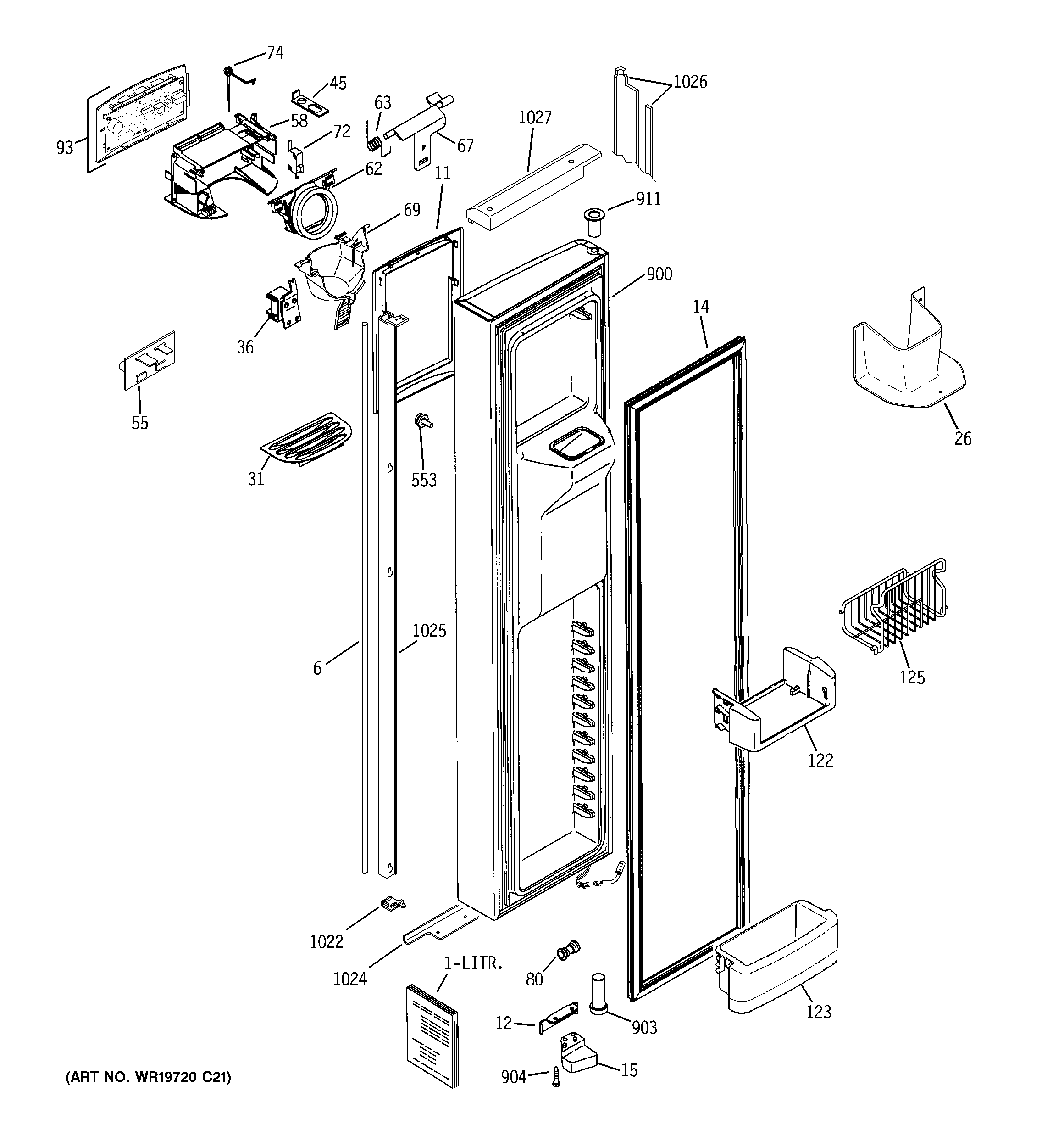 GE PSI23NGTCWV freezer door diagram