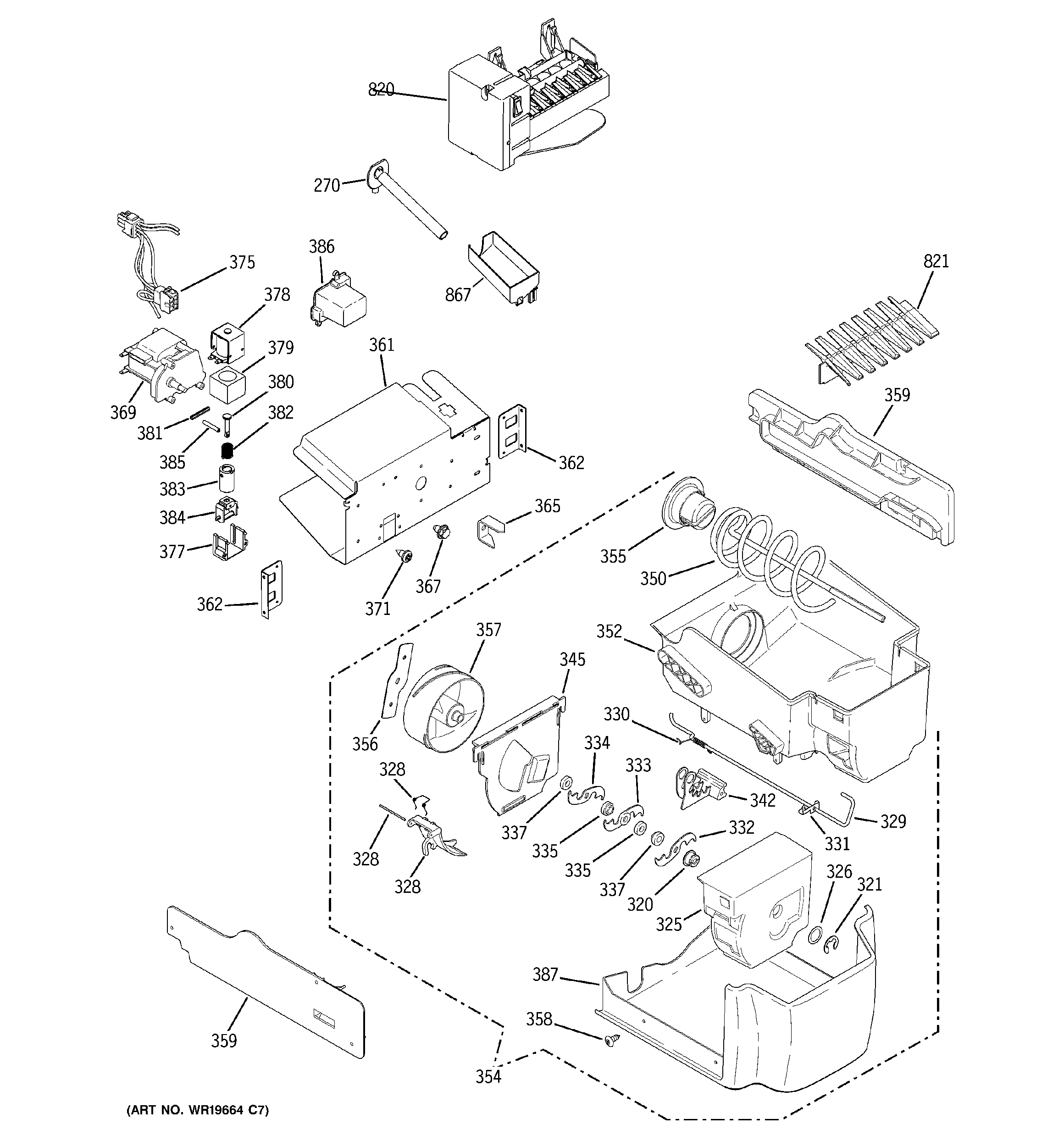 GE PSI23NGTCWV ice maker & dispenser diagram