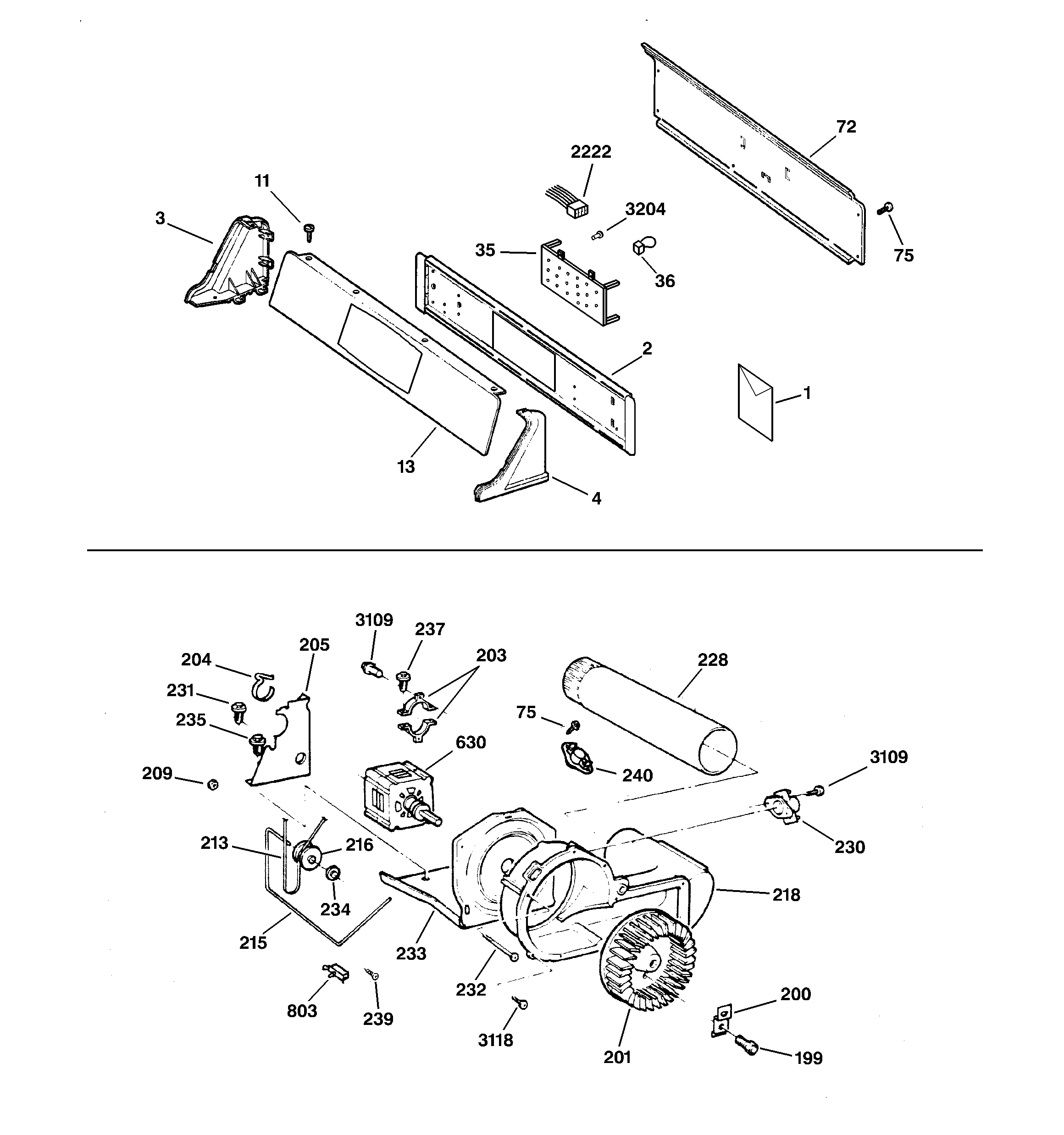 GE DPSB513EB0WW backsplash, blower & motor assembly diagram