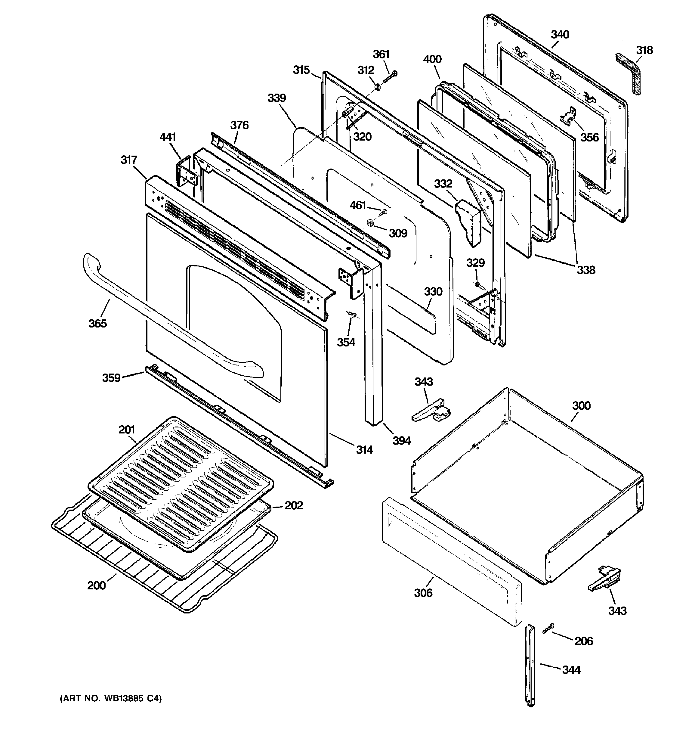 GE JGBP29WEL2WW door & drawer parts diagram