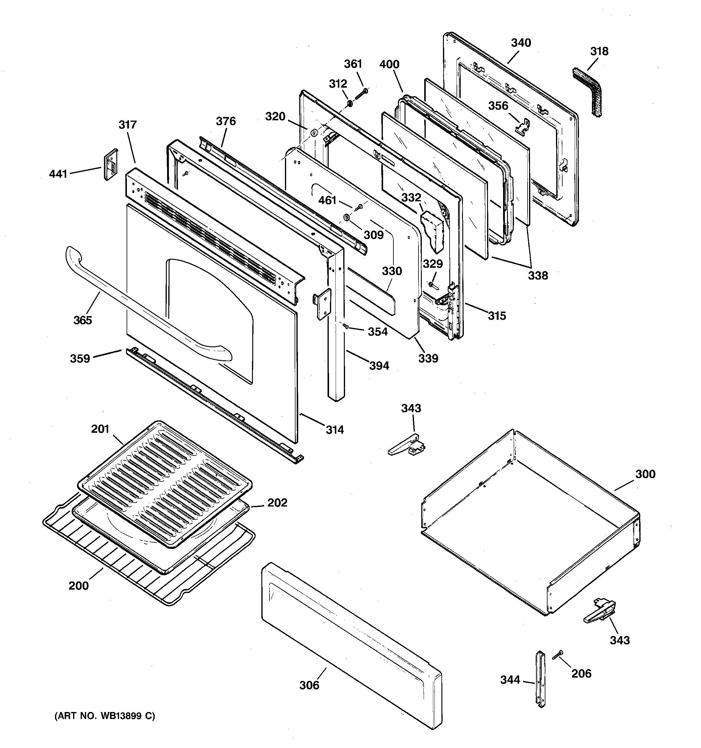 GE JGBP32BEL2BB door & drawer parts diagram