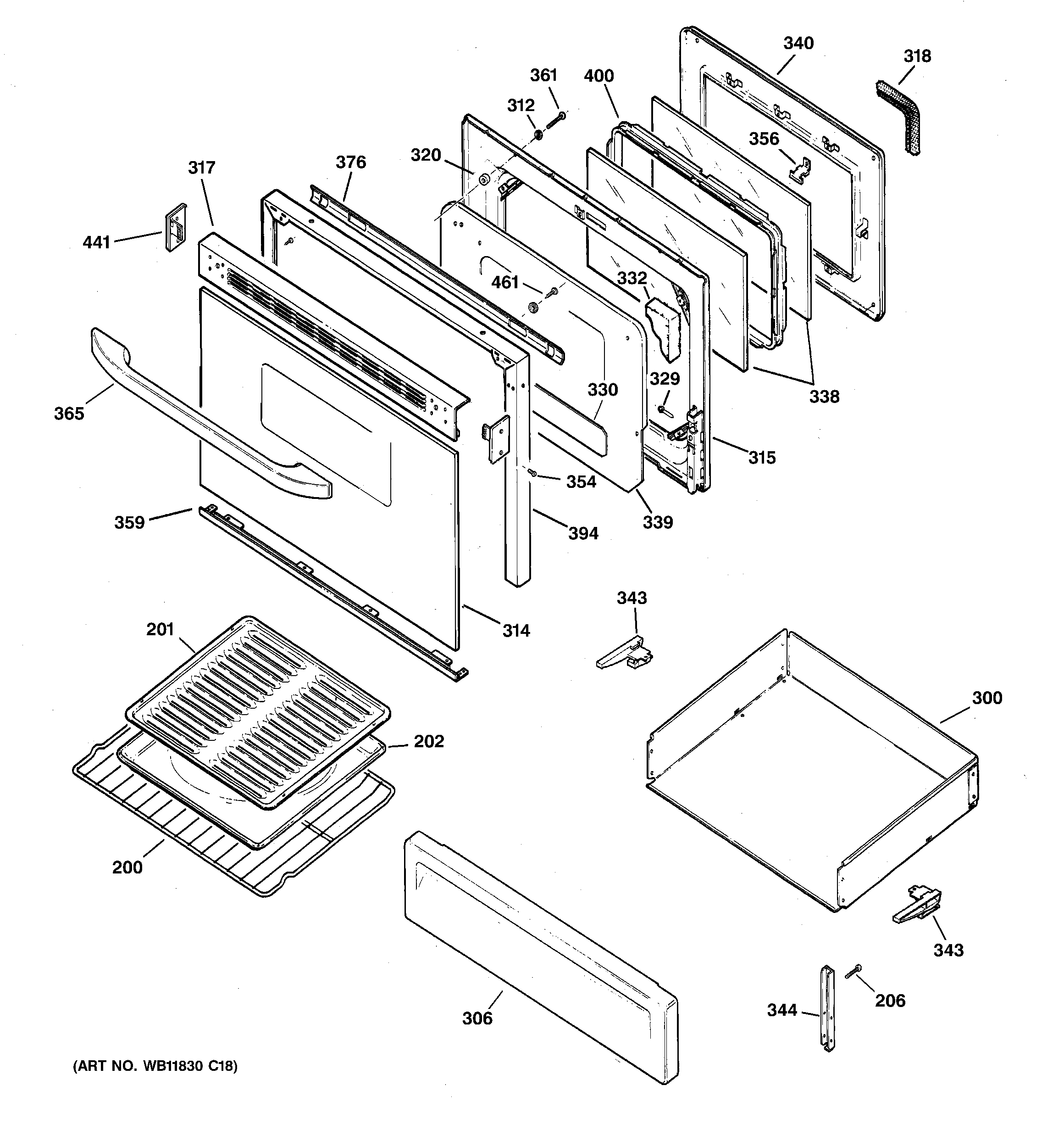 GE JGBP36WEJ4WW door & drawer parts diagram