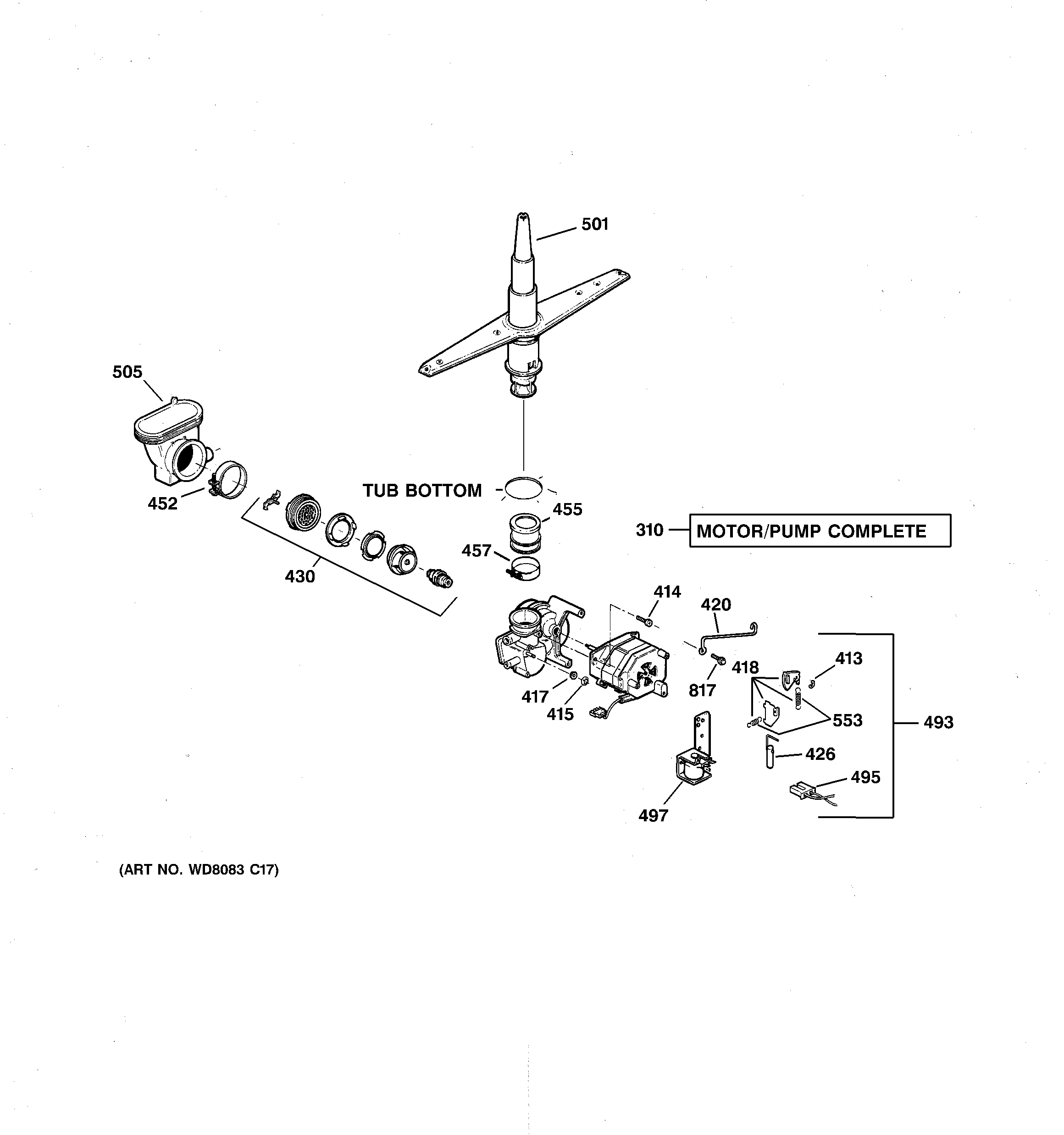 GE GSD3200J20WW motor-pump mechanism diagram