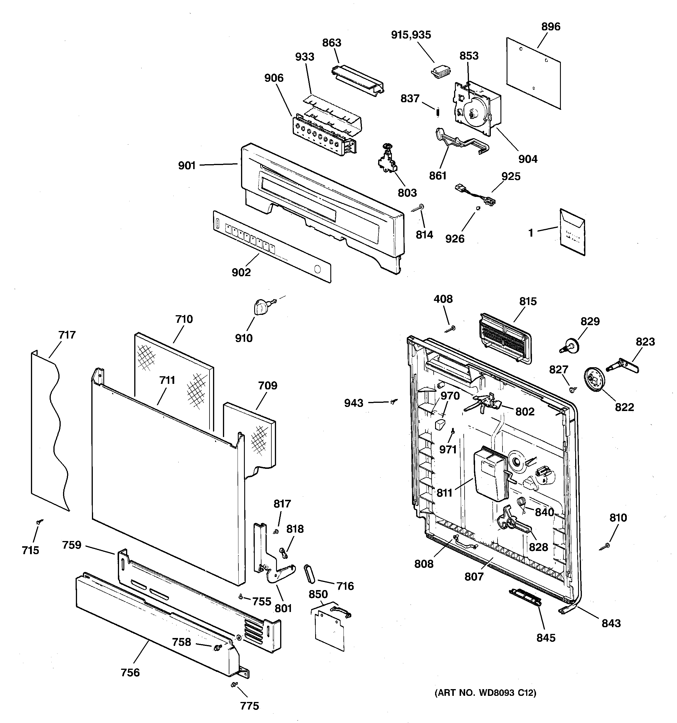 GE GSD3460G20SS escutcheon & door assembly diagram