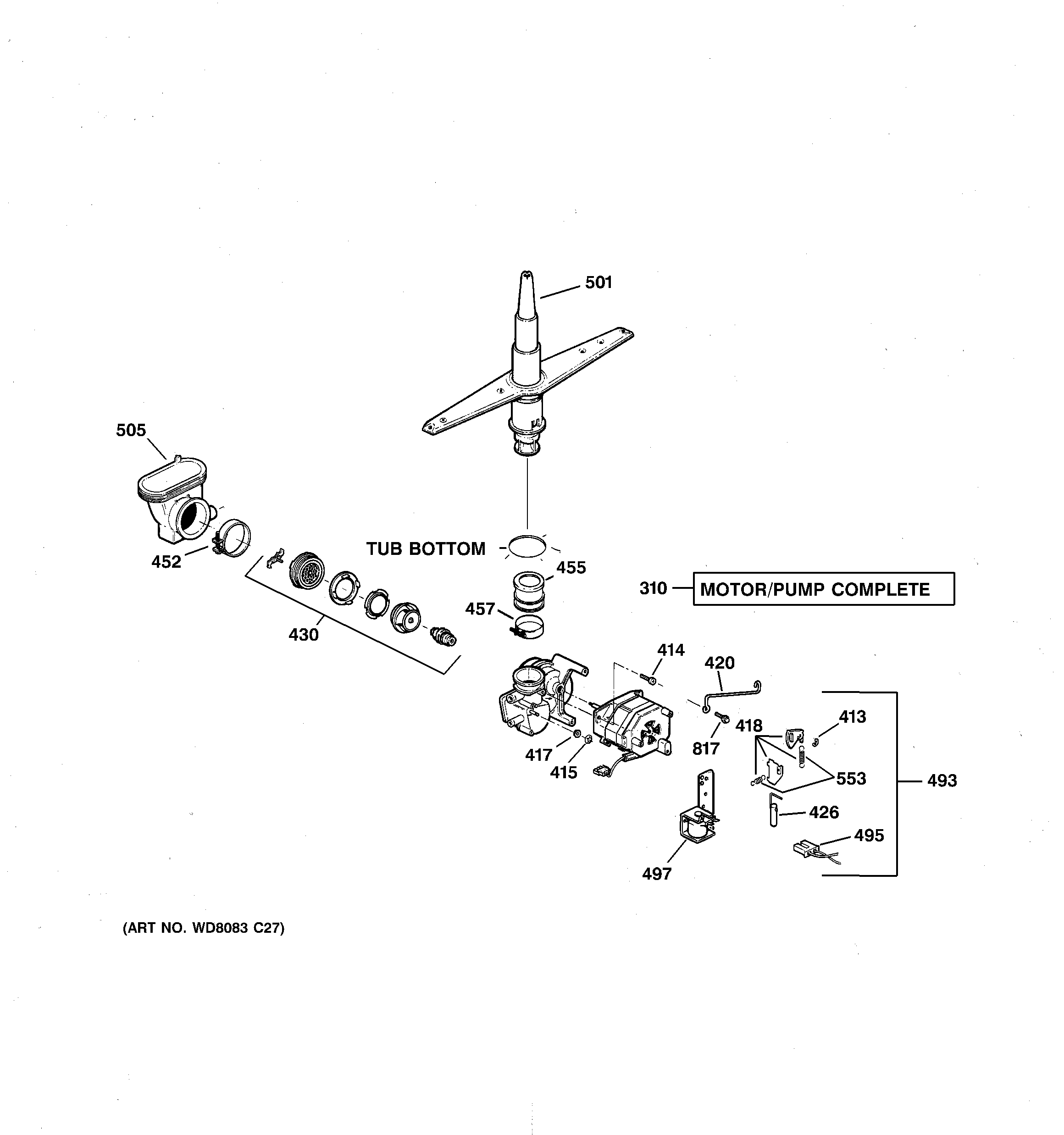 GE GSD3900L20BB motor-pump mechanism diagram