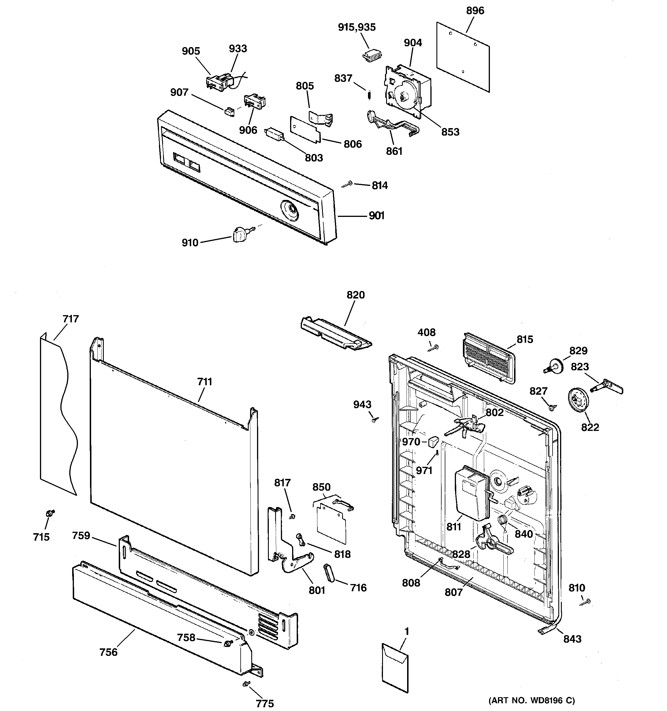 GE GSM2100G20BB escutcheon & door assembly diagram