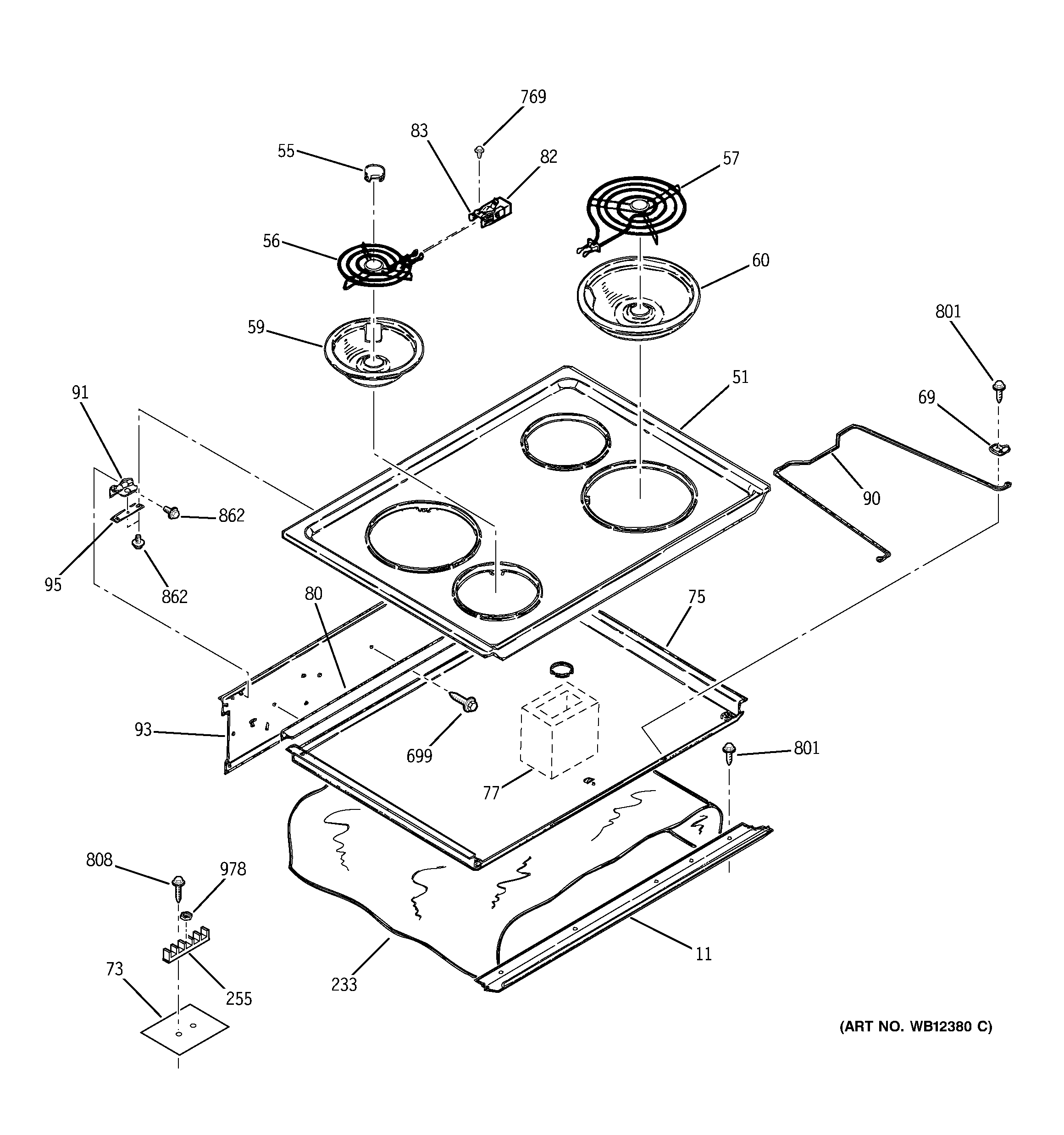 GE JDS26BD1CT cooktop diagram