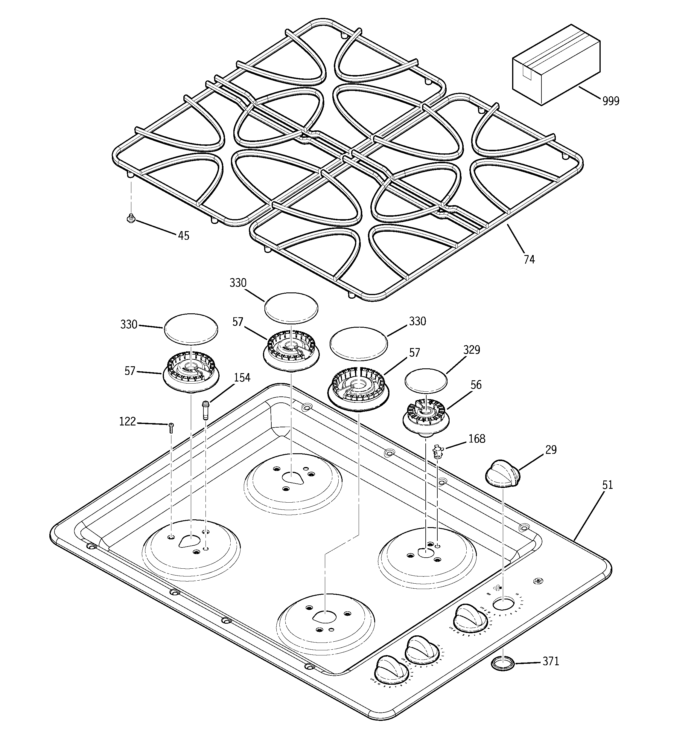 GE JGP328CEK2CC control panel & cooktop diagram