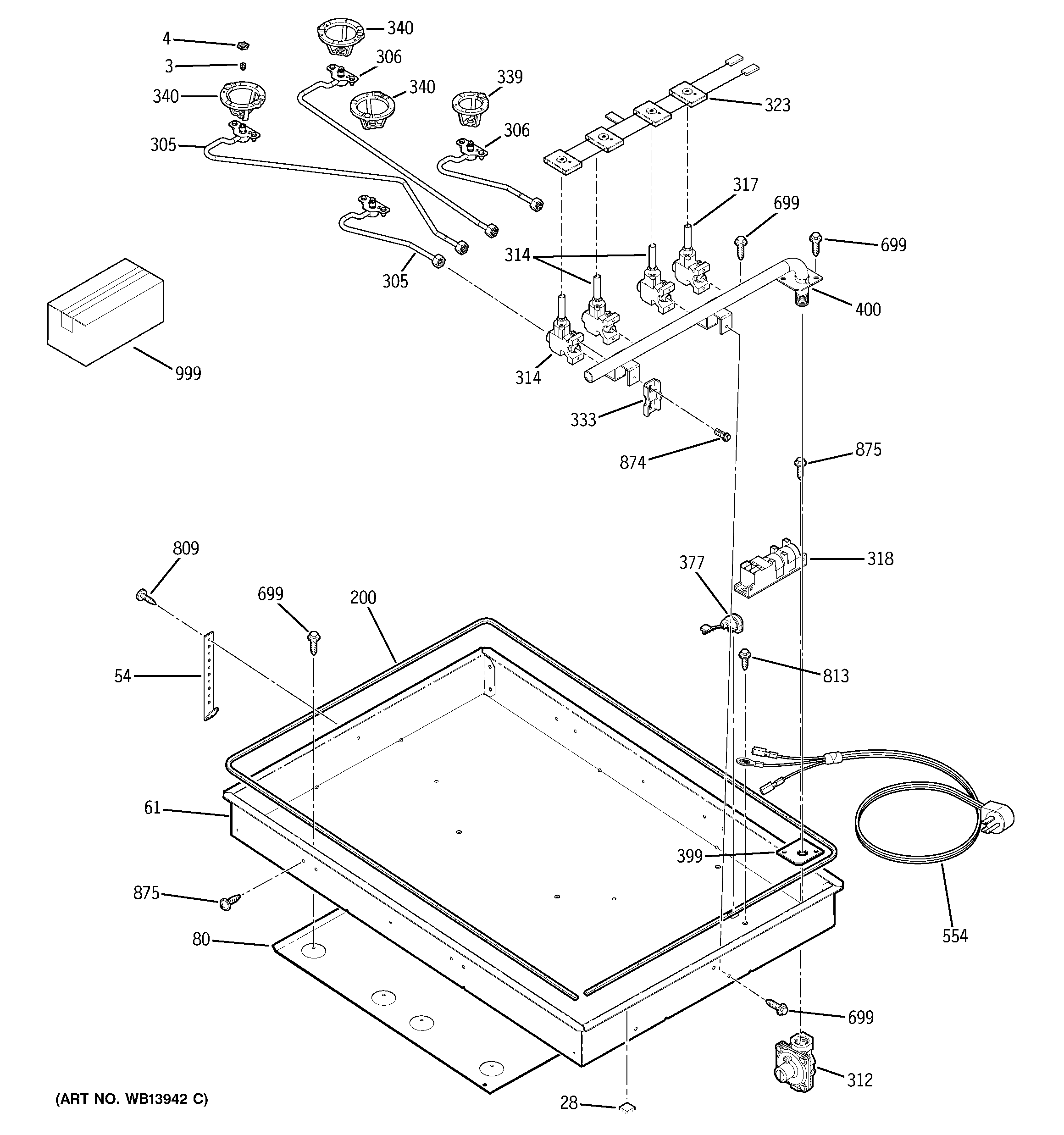 GE JGP328CEK2CC gas & burner parts diagram