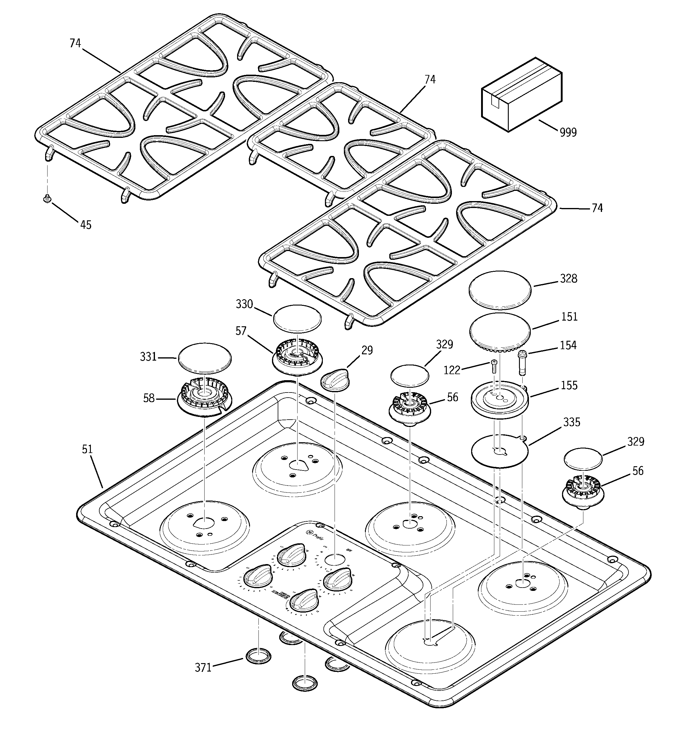 GE JGP963CEK2CC control panel & cooktop diagram