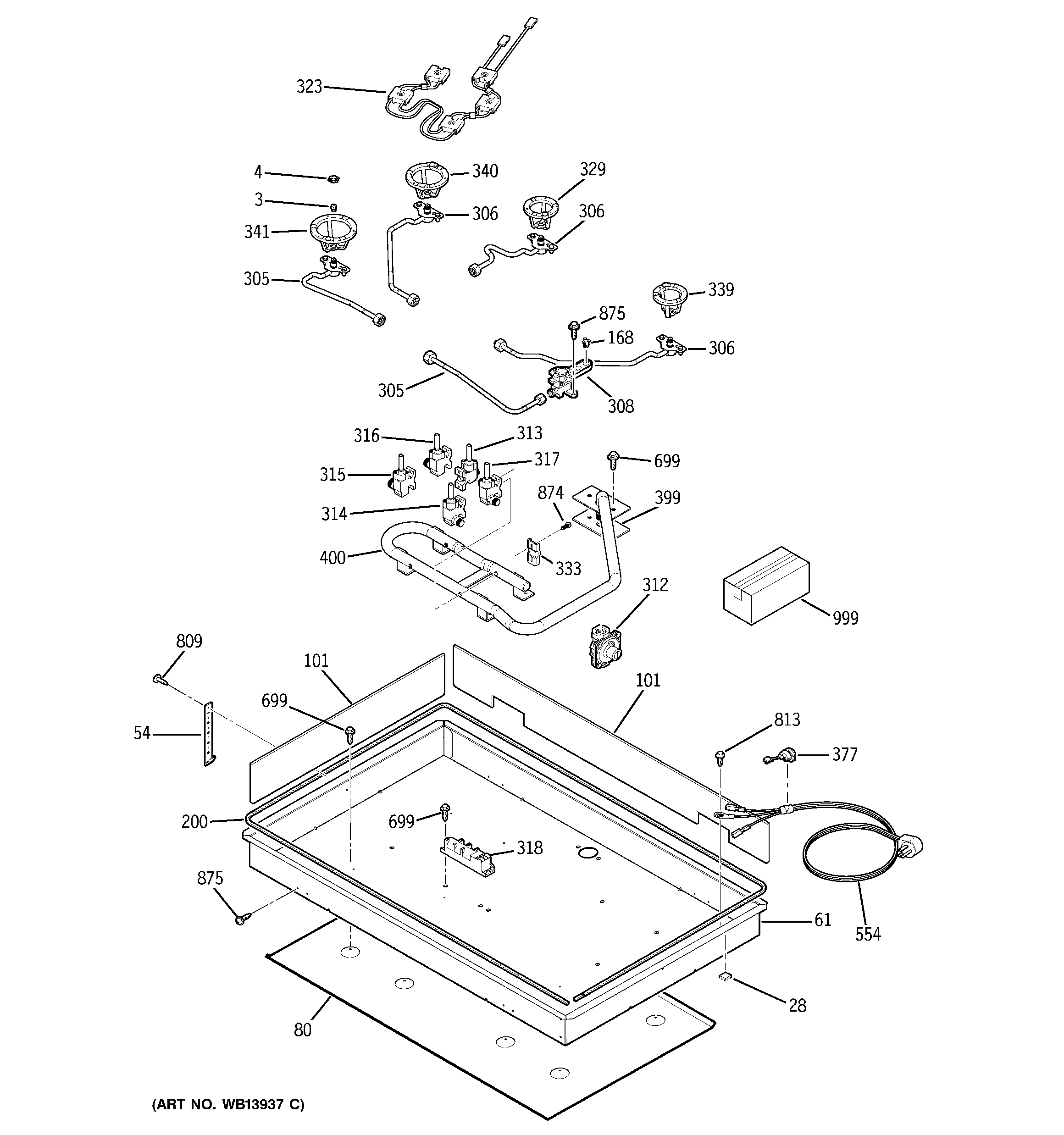 GE JGP963CEK2CC gas & burner parts diagram