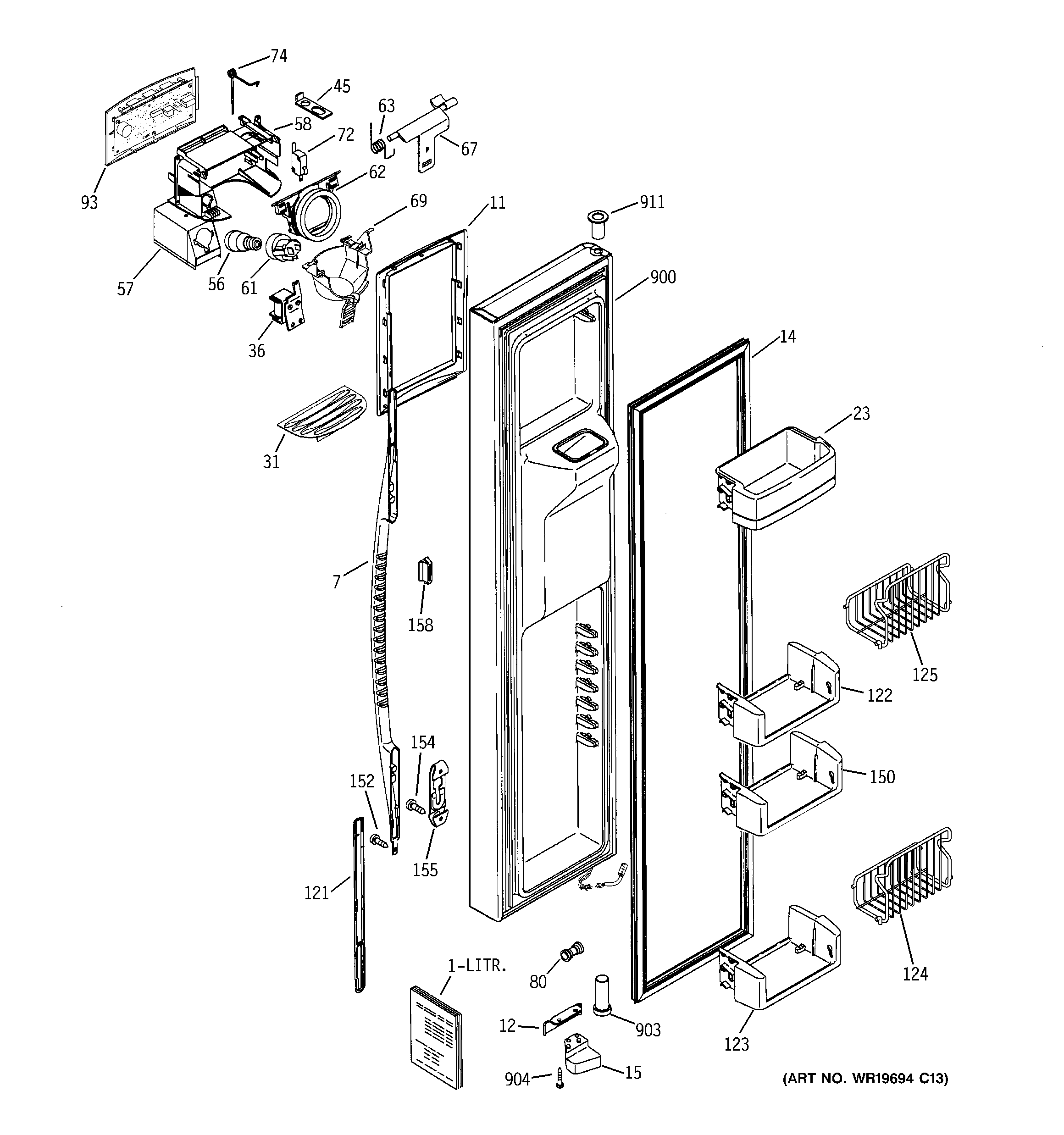 GE PCE23NHTAFBB freezer door diagram