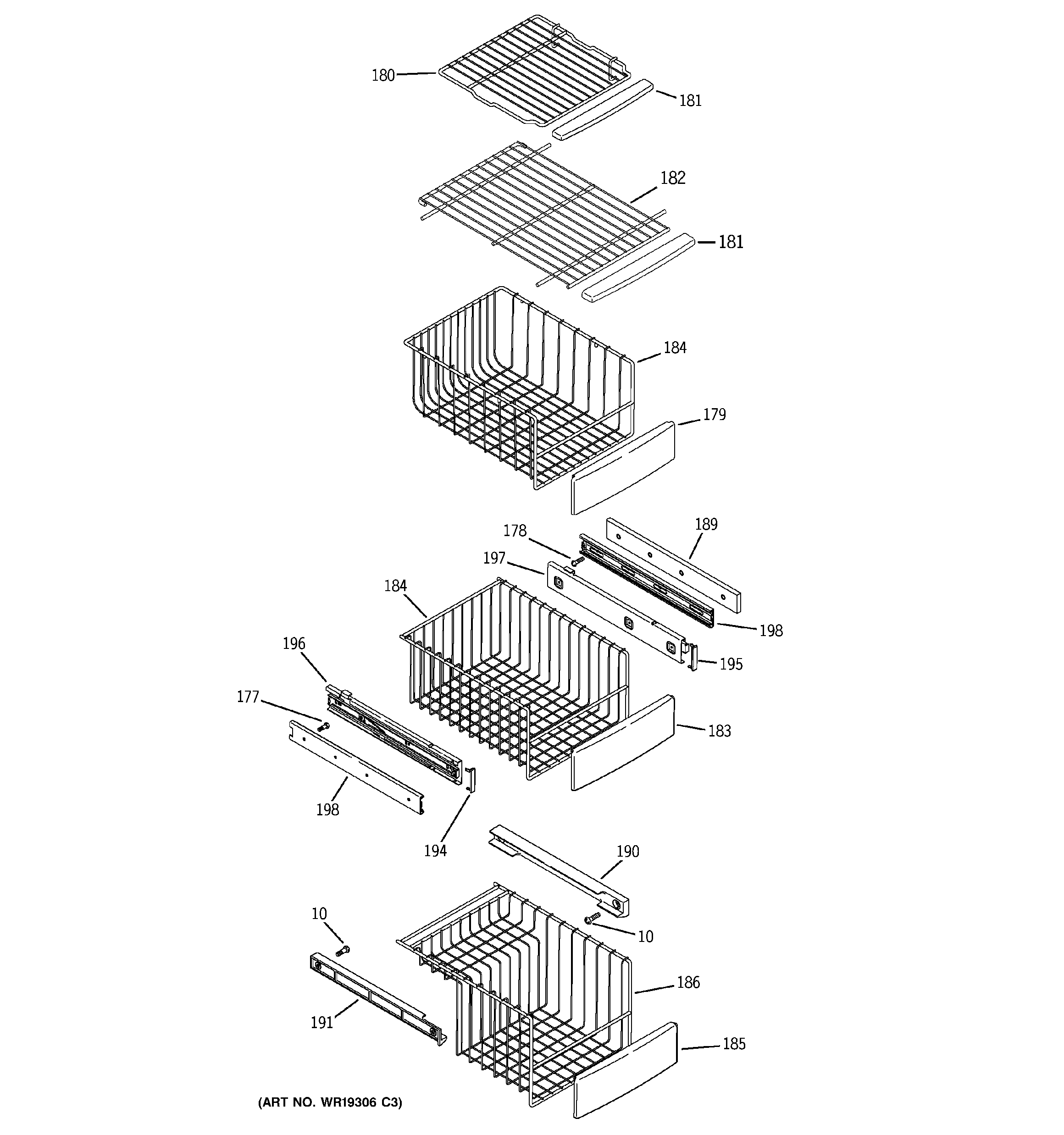 GE PCE23NHTAFBB freezer shelves diagram