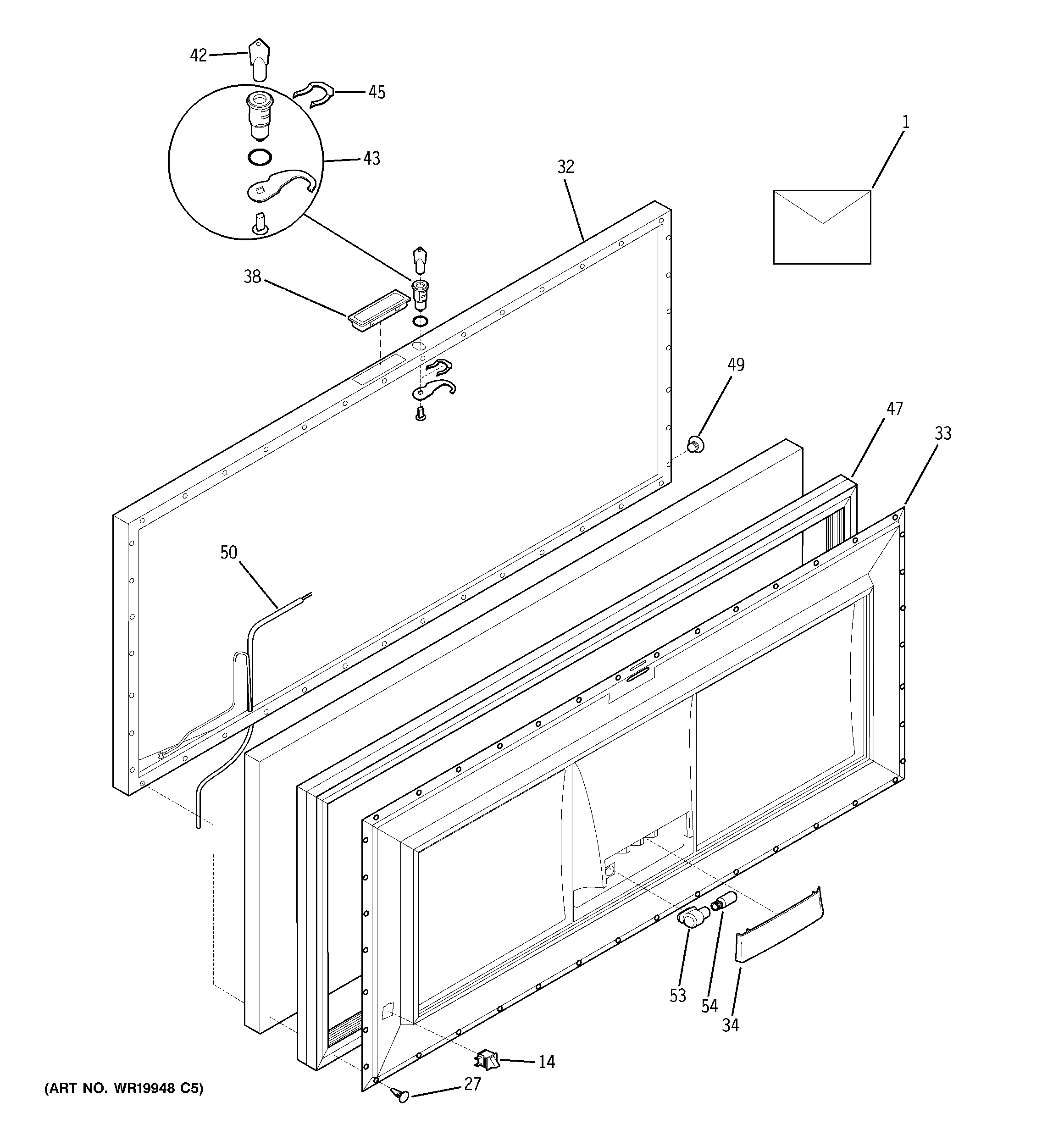 GE FCM20DPGWH freezer door diagram