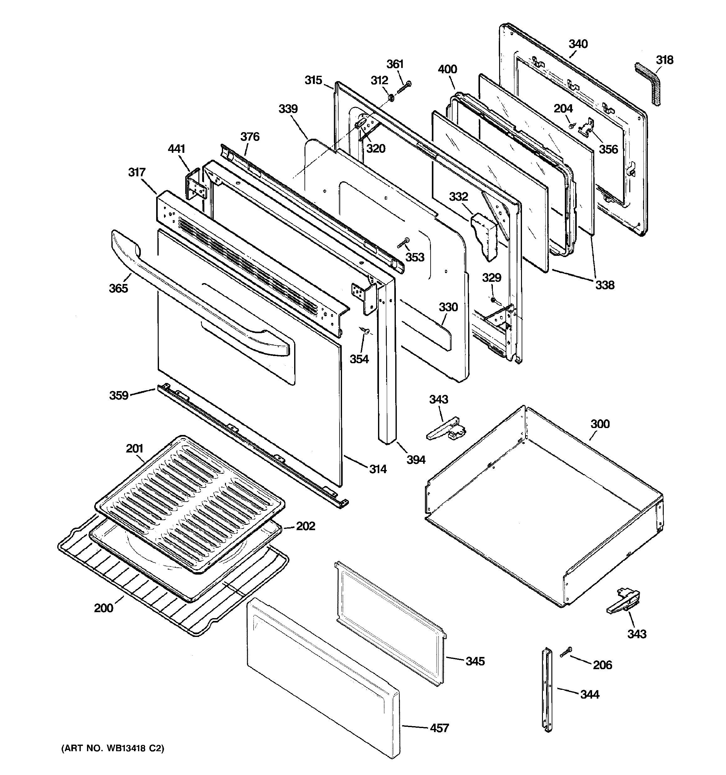 GE JB600WK1WW door & drawer parts diagram