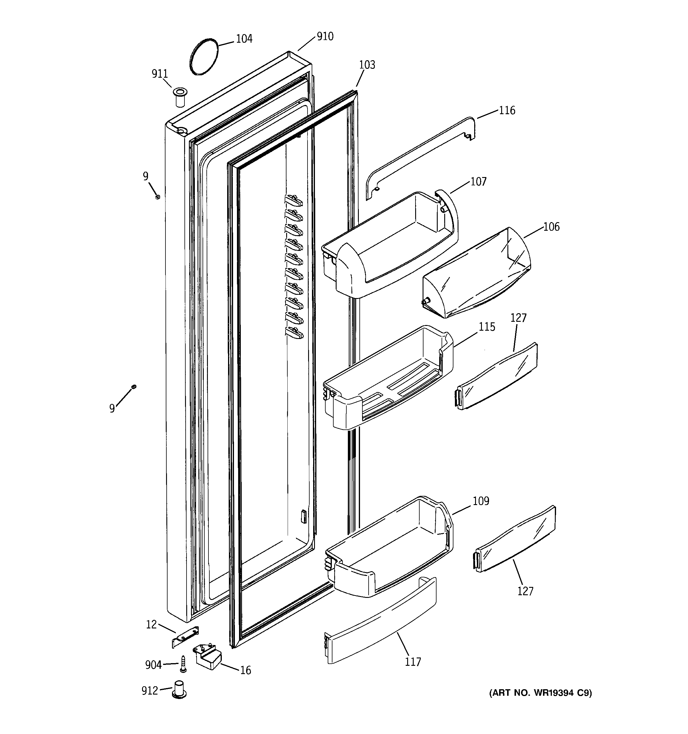 GE GCE21LGTAFNS fresh food door diagram
