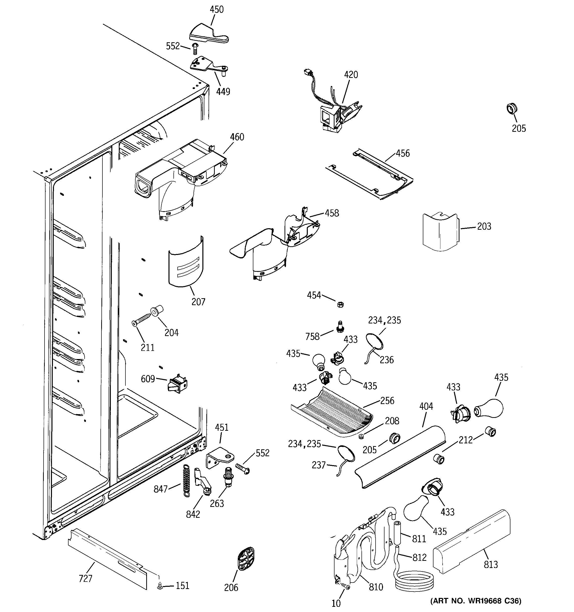 GE GCE21LGTAFNS fresh food section diagram