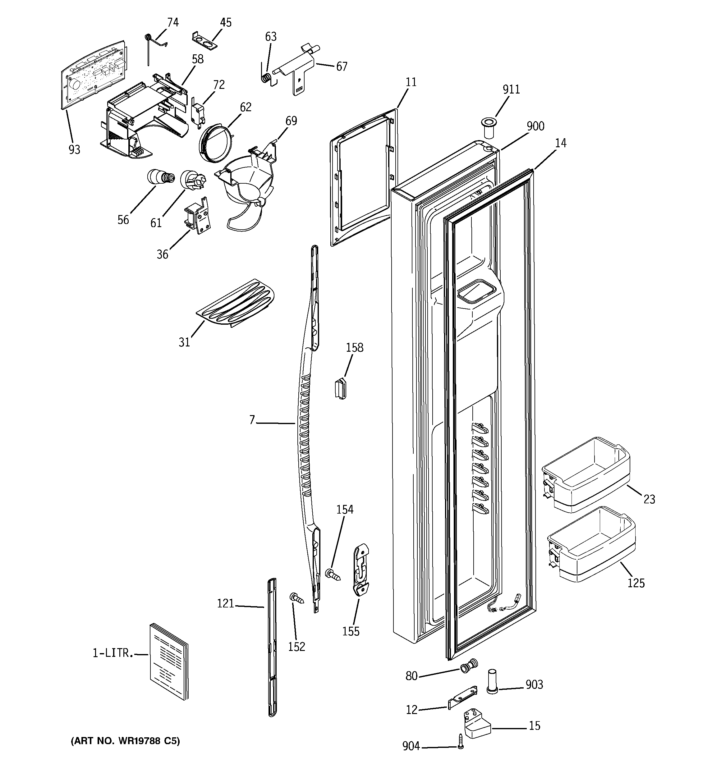 GE GCE23LHTAFBB freezer door diagram