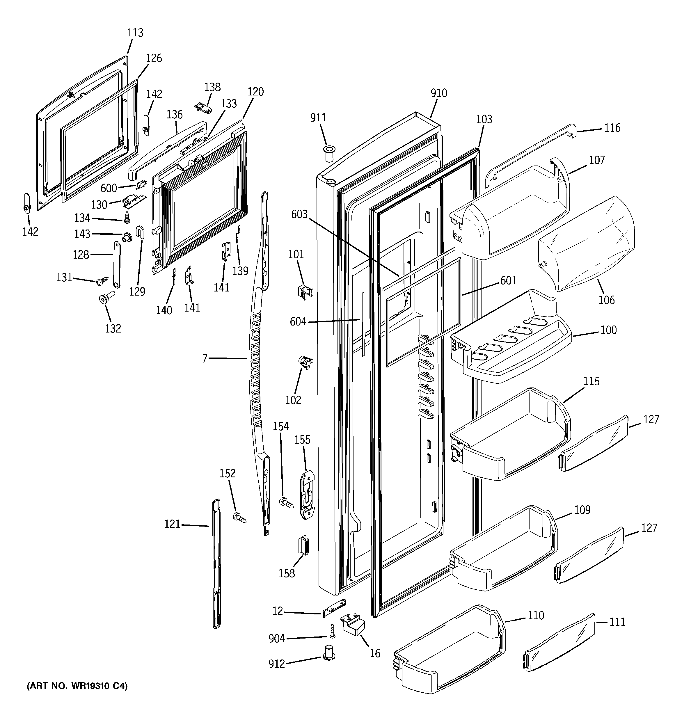 GE GCE23LHTAFBB fresh food door diagram