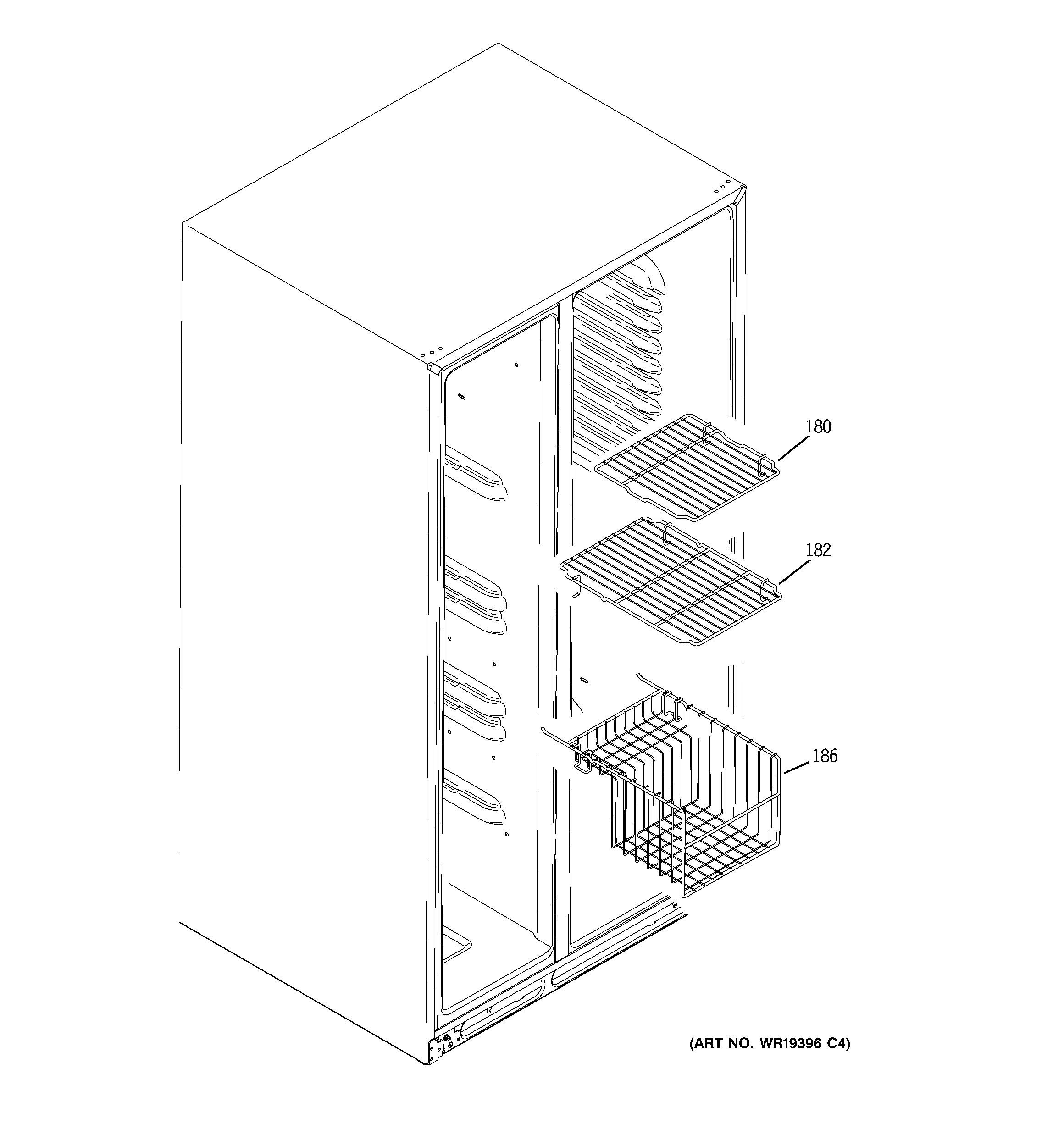 GE GSK25LHTACCC freezer shelves diagram