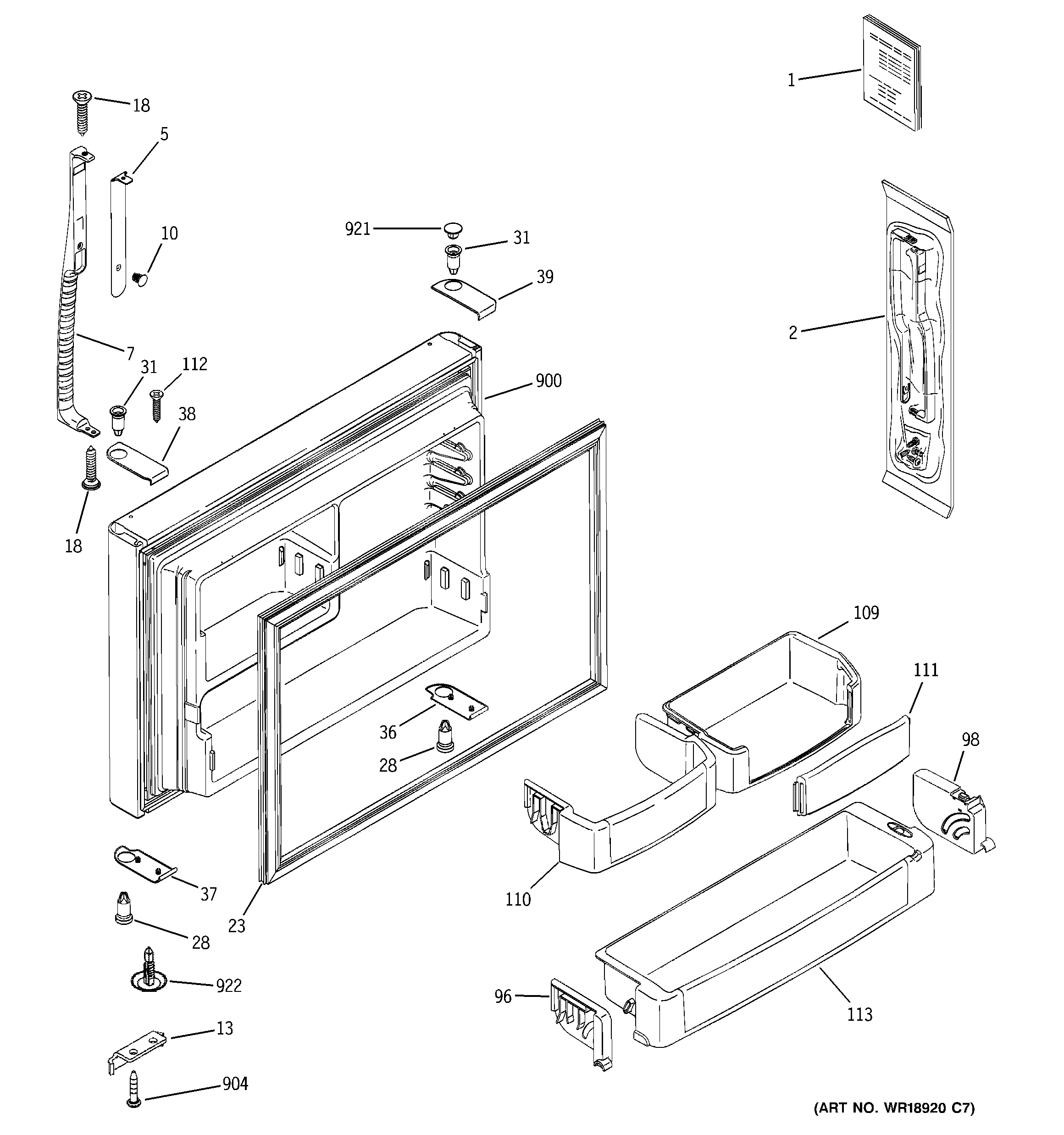 GE PTE25LBTARWW freezer door diagram