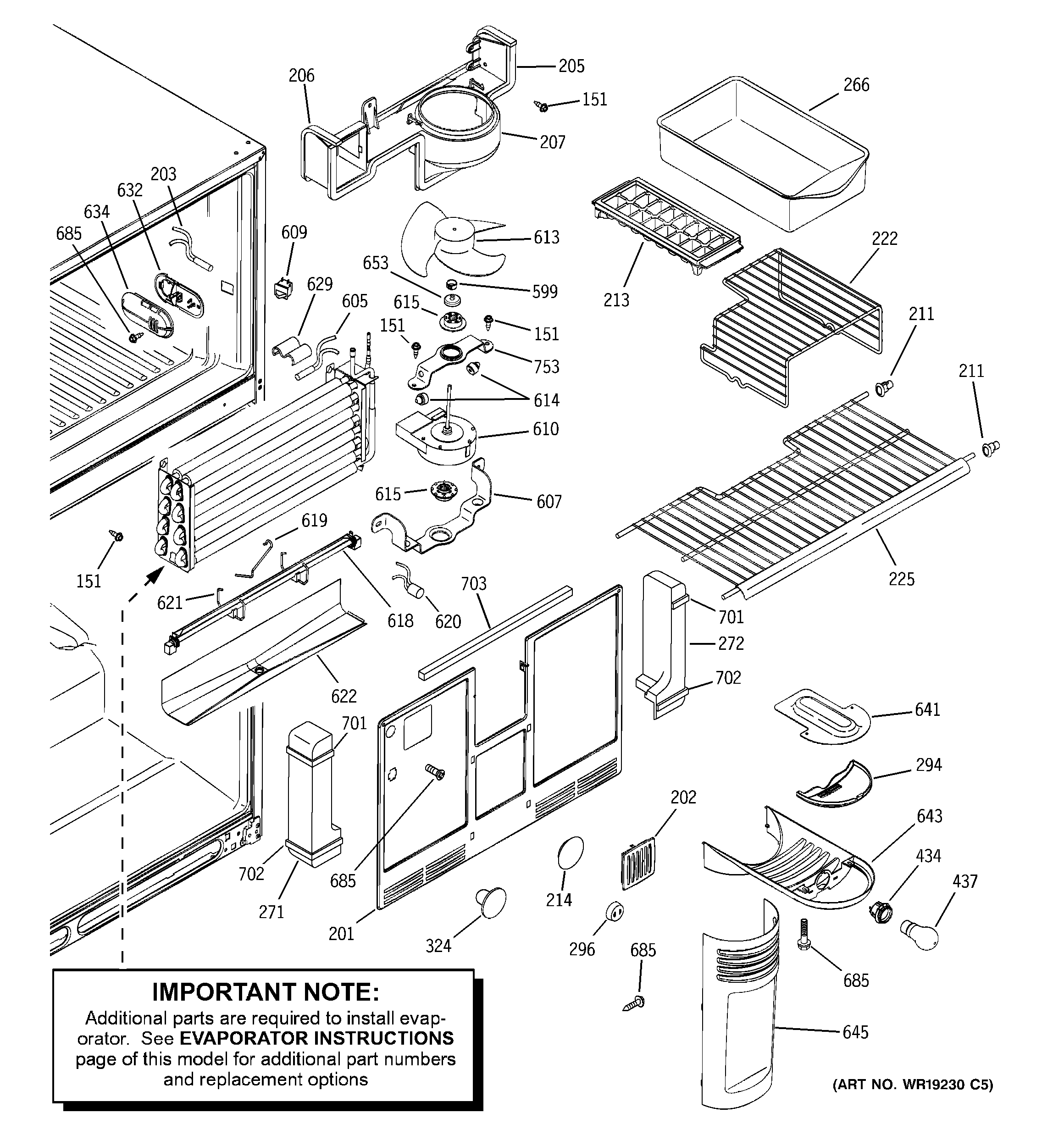 GE PTE25LBTARWW freezer section diagram
