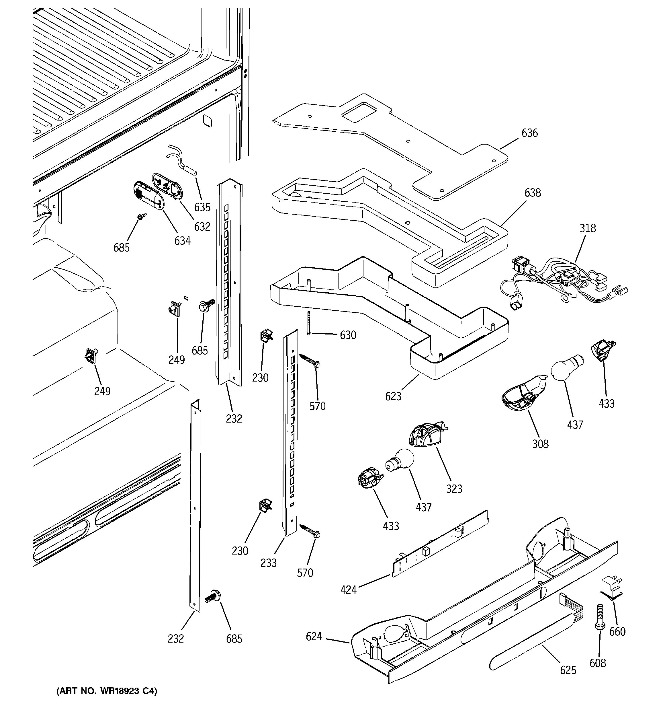 GE PTE25LBTARWW fresh food section diagram