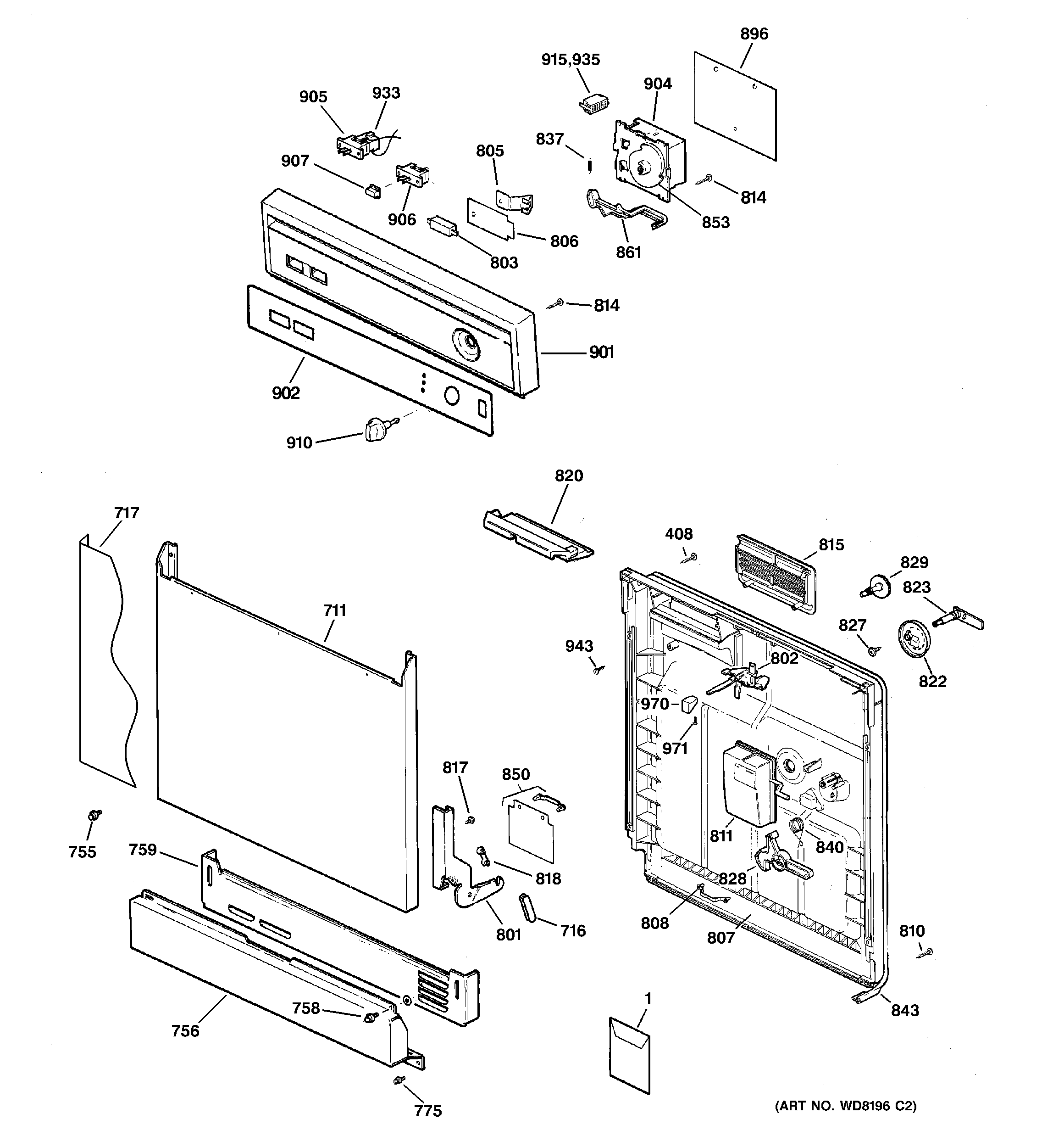 GE GSD2200G20WW escutcheon & door assembly diagram