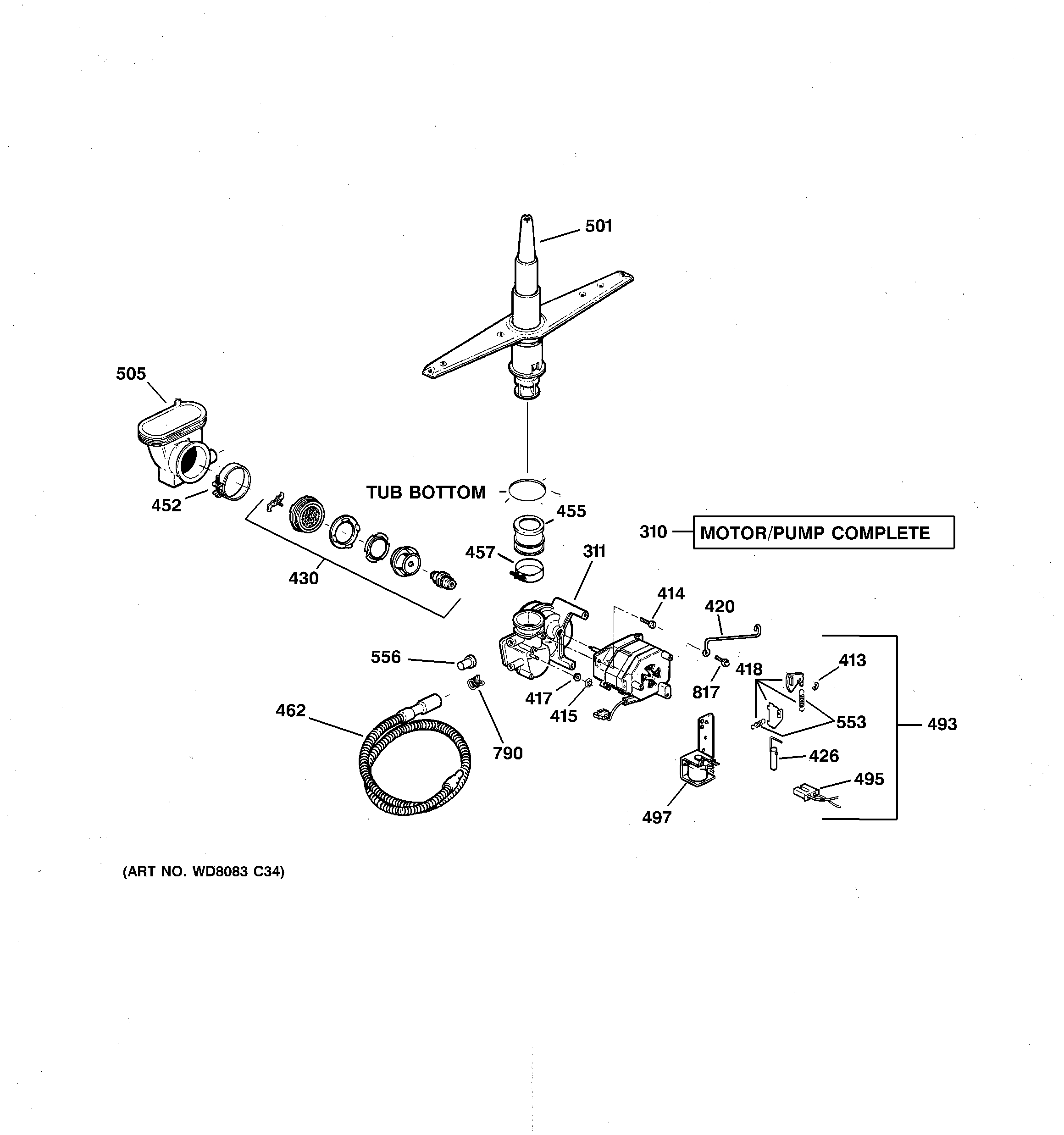 GE GSD2201G20WW motor-pump mechanism diagram