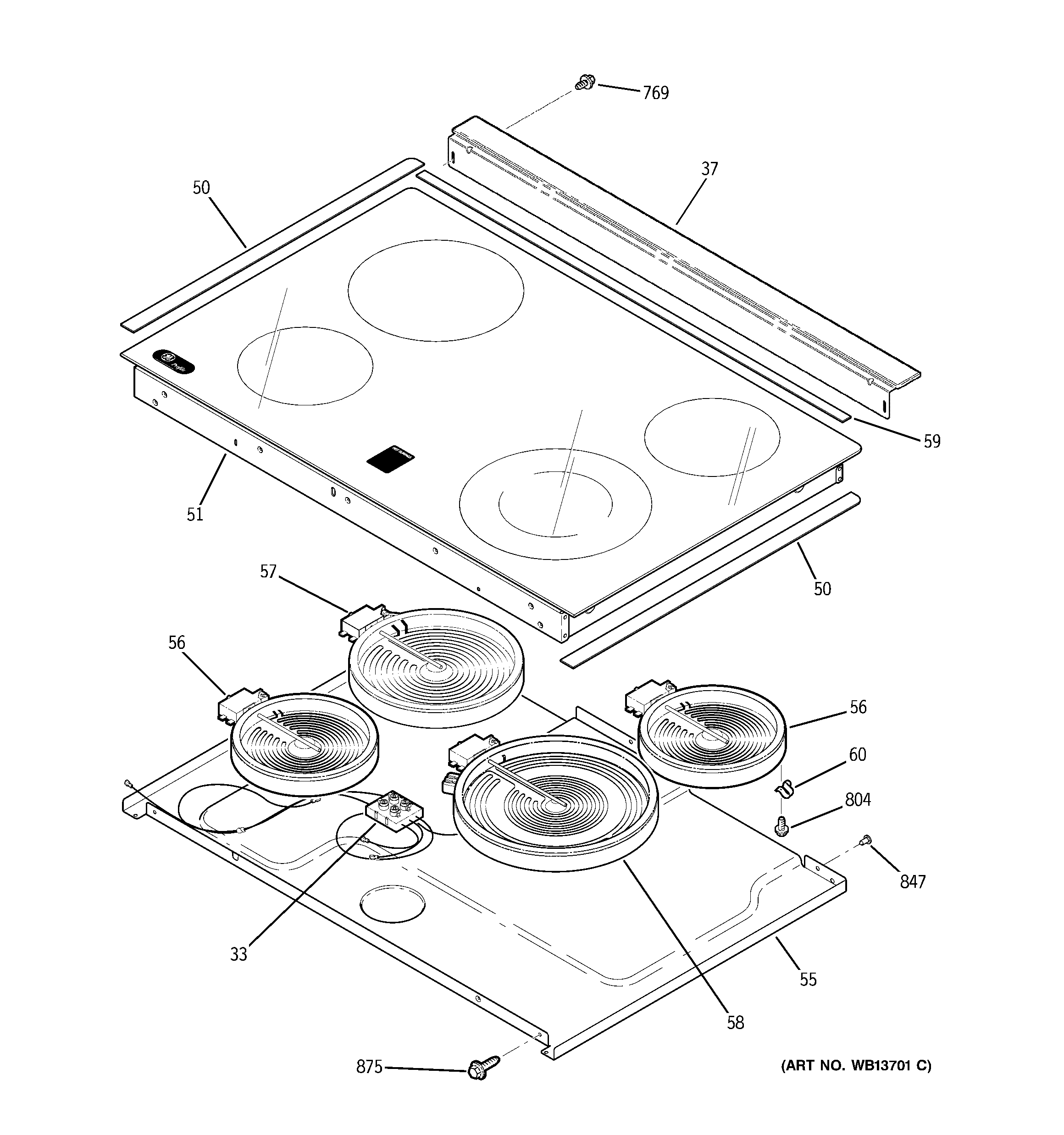 GE JS998TK3WW cooktop diagram