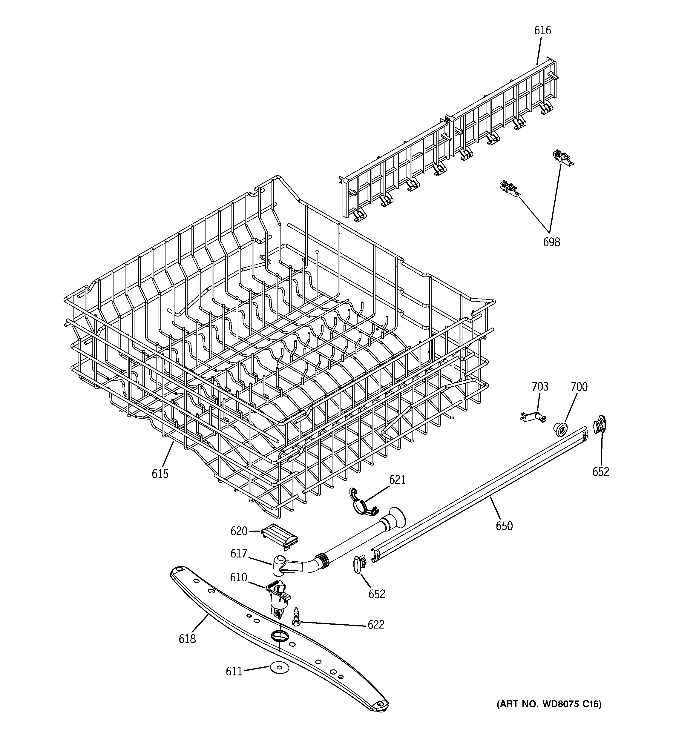 GE GSD6700G00WW upper rack assembly diagram