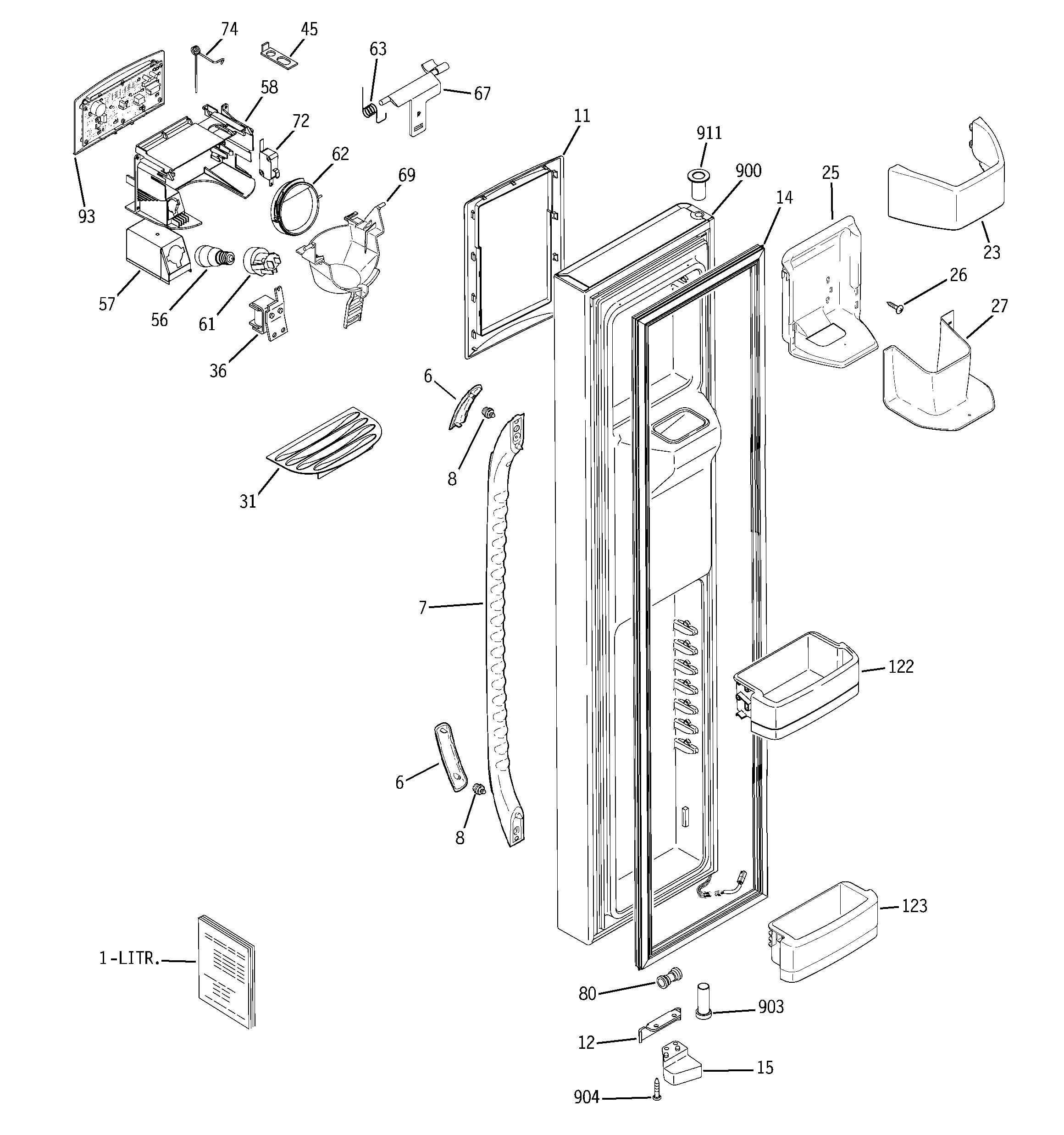 GE GSC23KGTEWW freezer door diagram