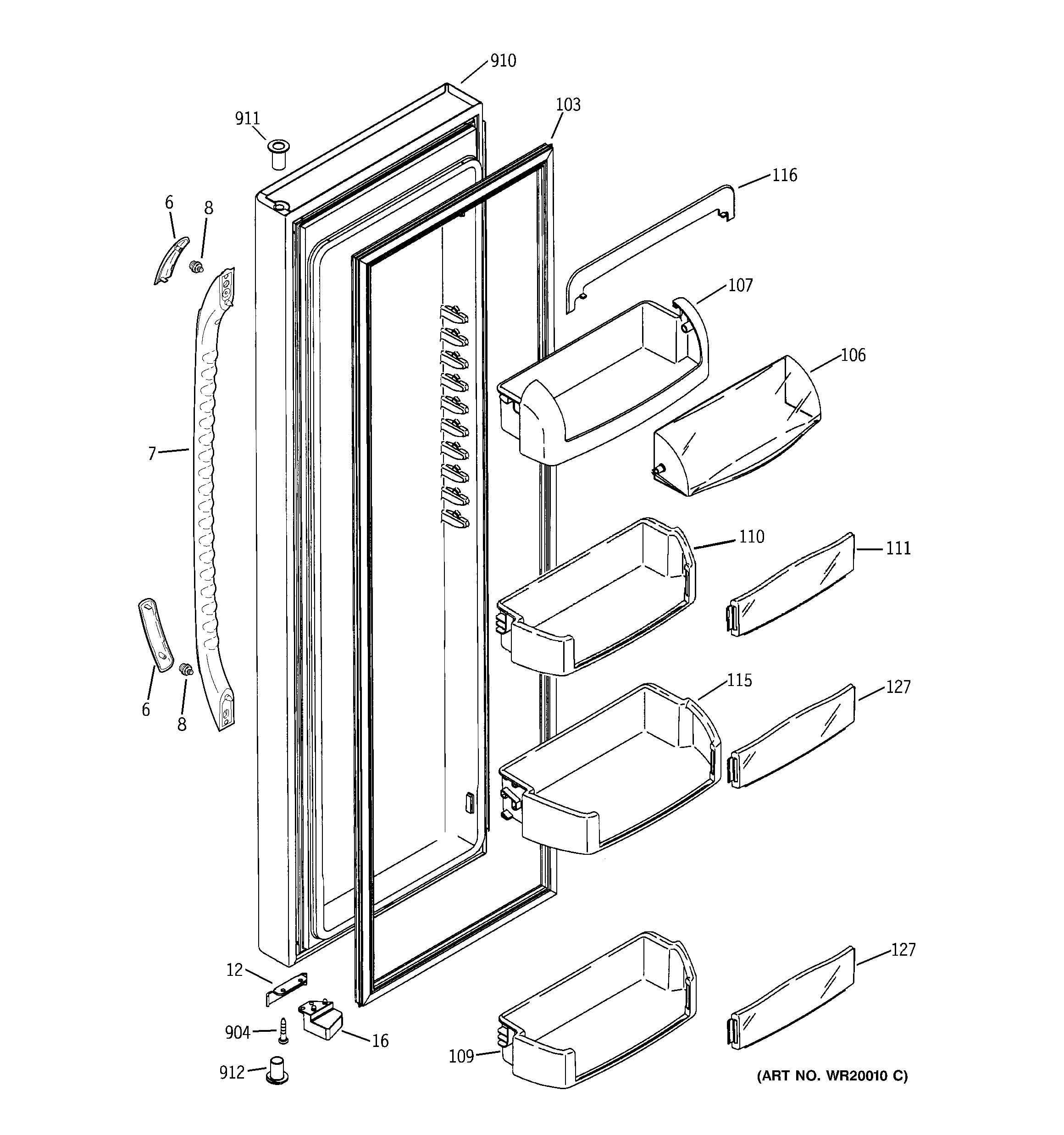 GE GSC23KGTEWW fresh food door diagram
