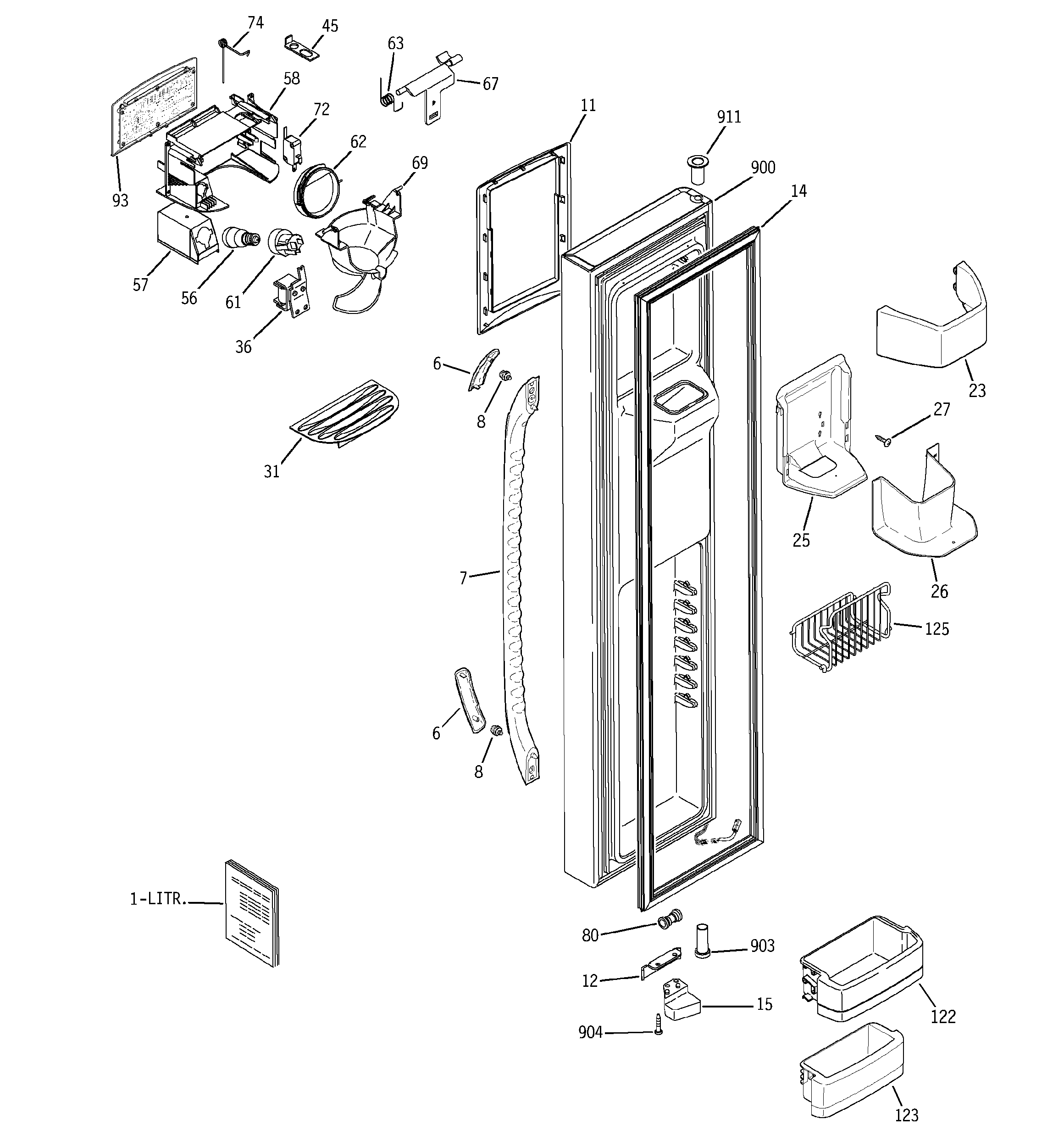 GE LSS25XGTEBB freezer door diagram
